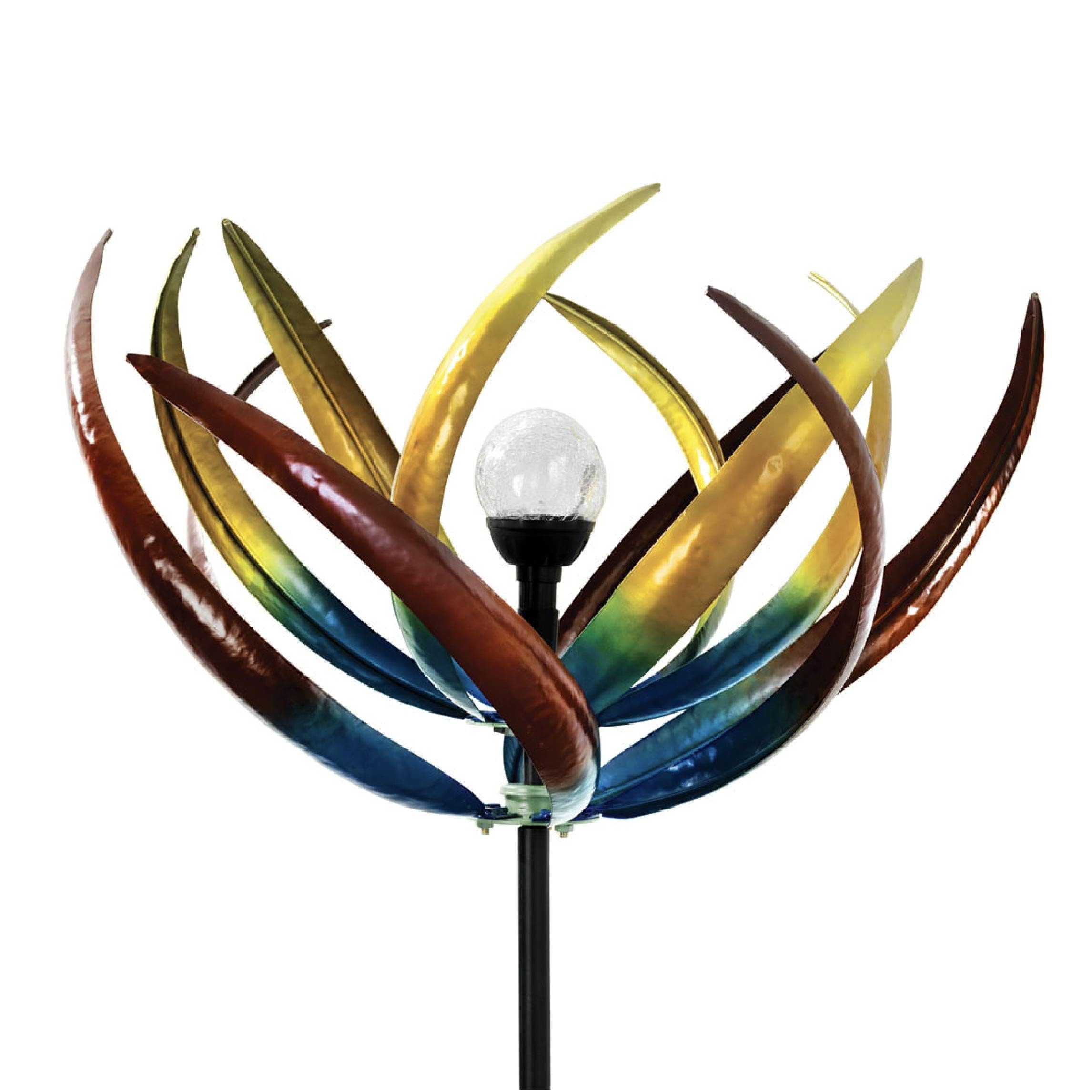 Bits and Pieces Tulip Wind Spinner front view with multicoloured petals