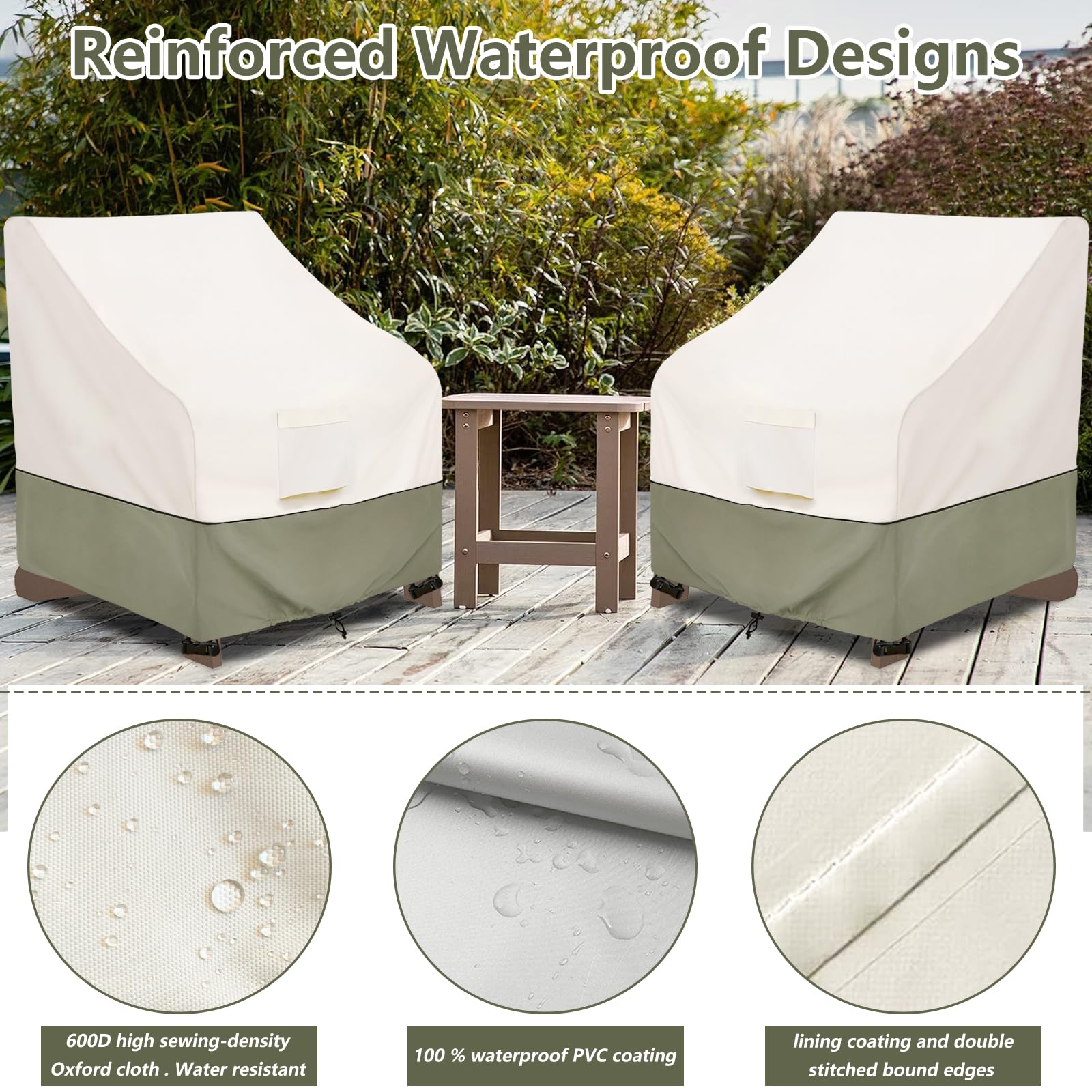Bitubi Waterproof Adirondack Chair Cover Beige with water hose