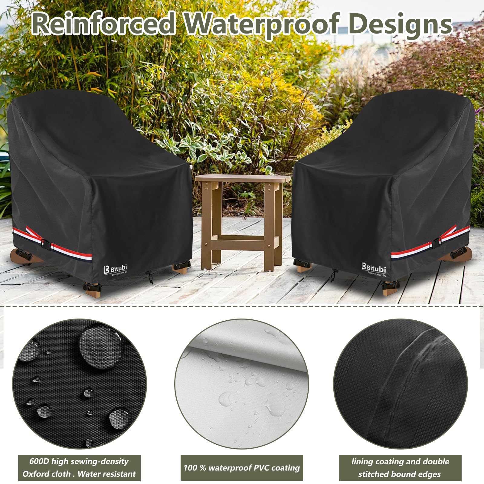 Bitubi Waterproof Adirondack Chair Cover Black in packaging