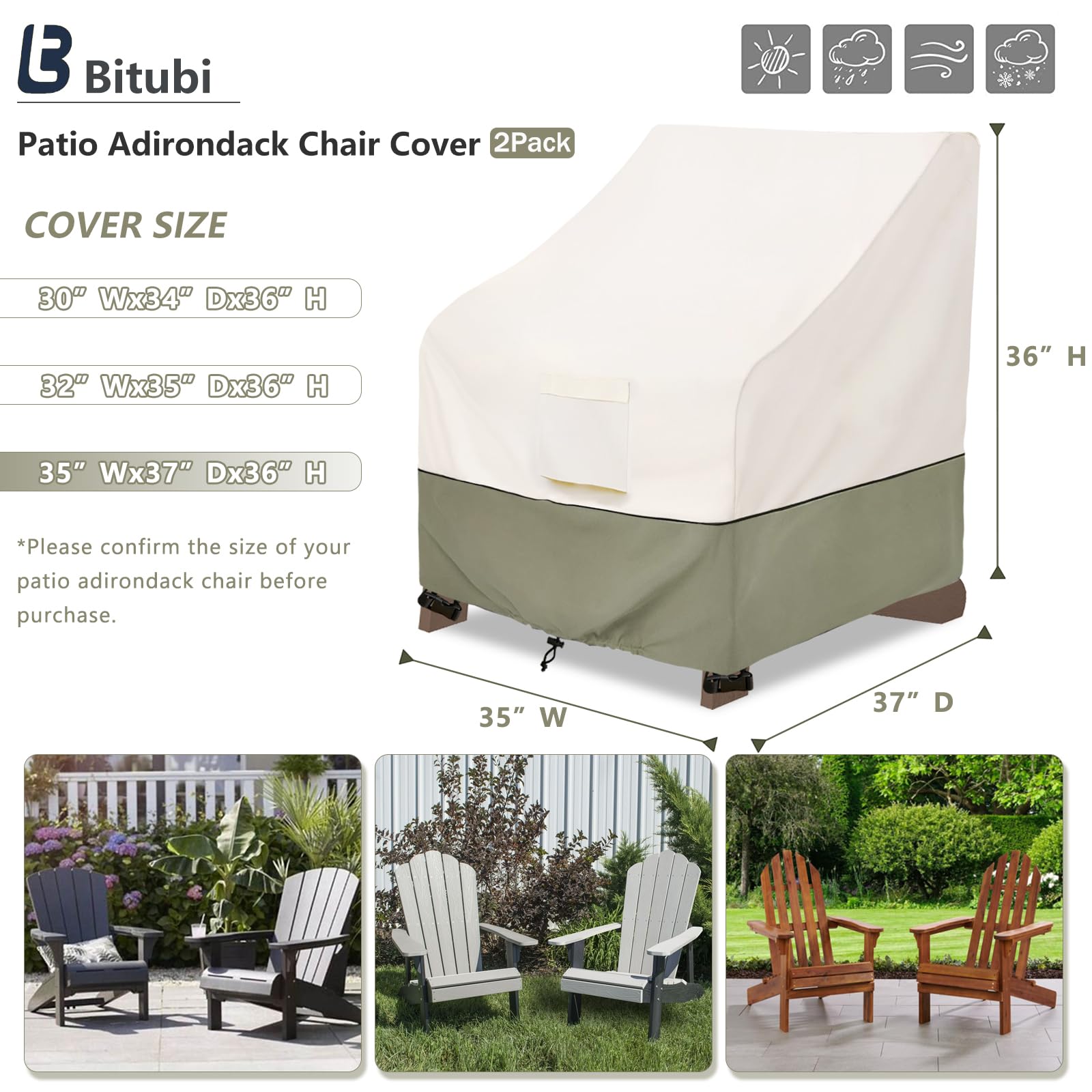 Bitubi Waterproof Chair Cover showing adjustable toggle and buckle straps