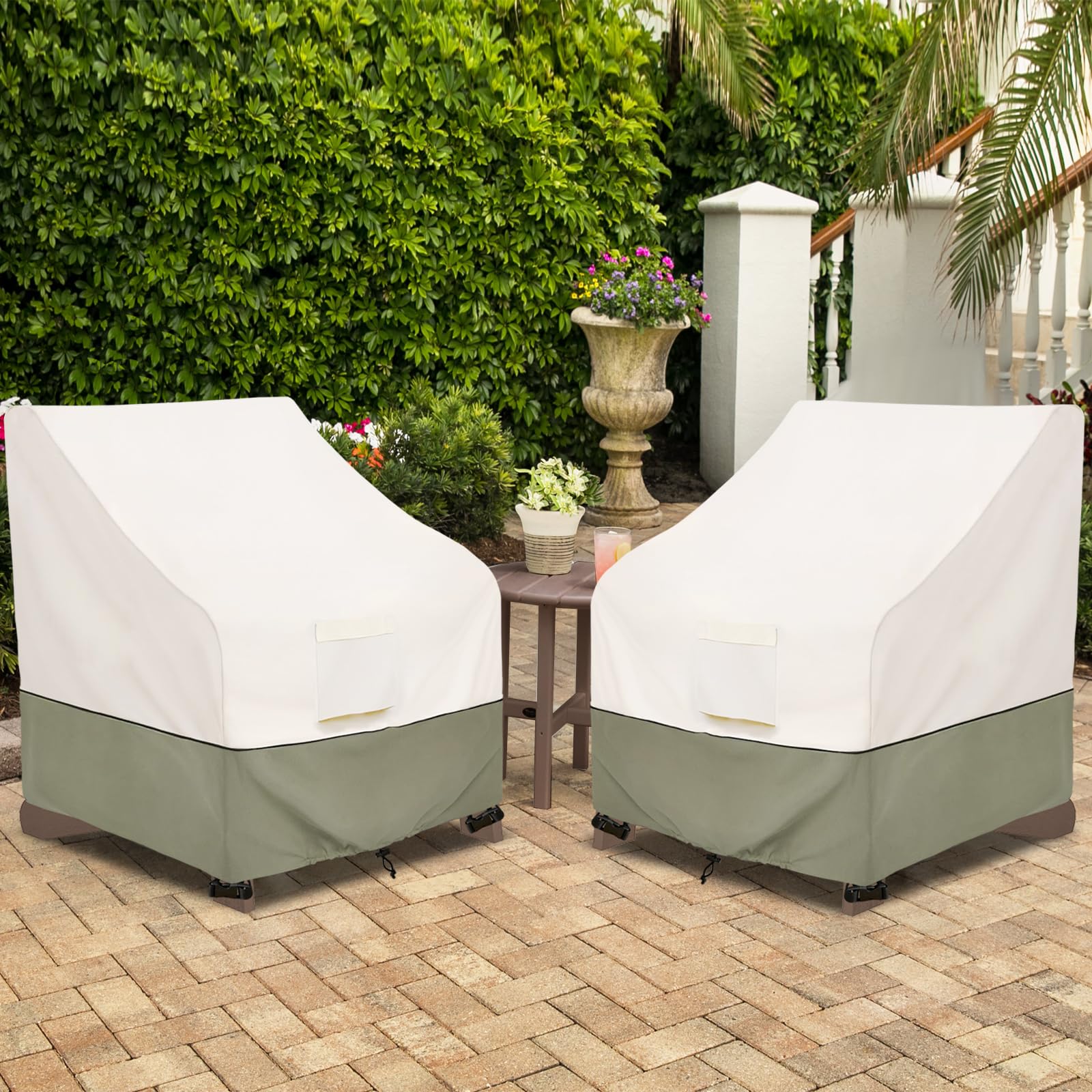 Bitubi Waterproof Chair Covers beige and green side view