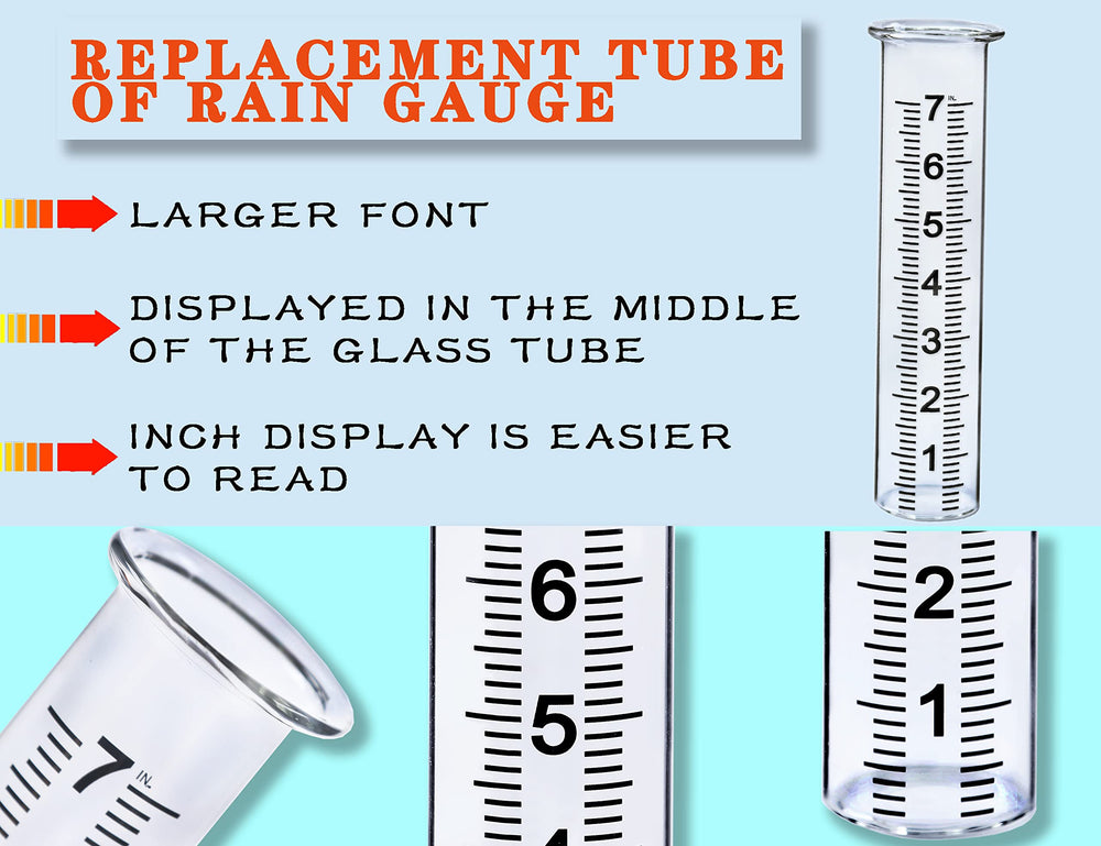 BIUWING glass rain gauge tube showing clear scale and large font