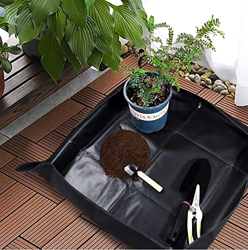 BIUWING Plant Repotting Mat laid out on a garden table