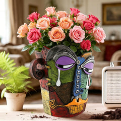 BJVF flower pot displayed with vibrant flowers on a balcony
