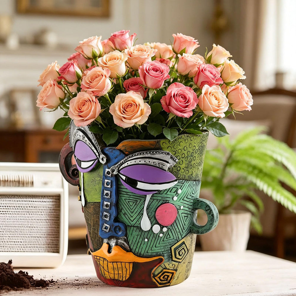 BJVF resin flower pot with artistic decor in a living room
