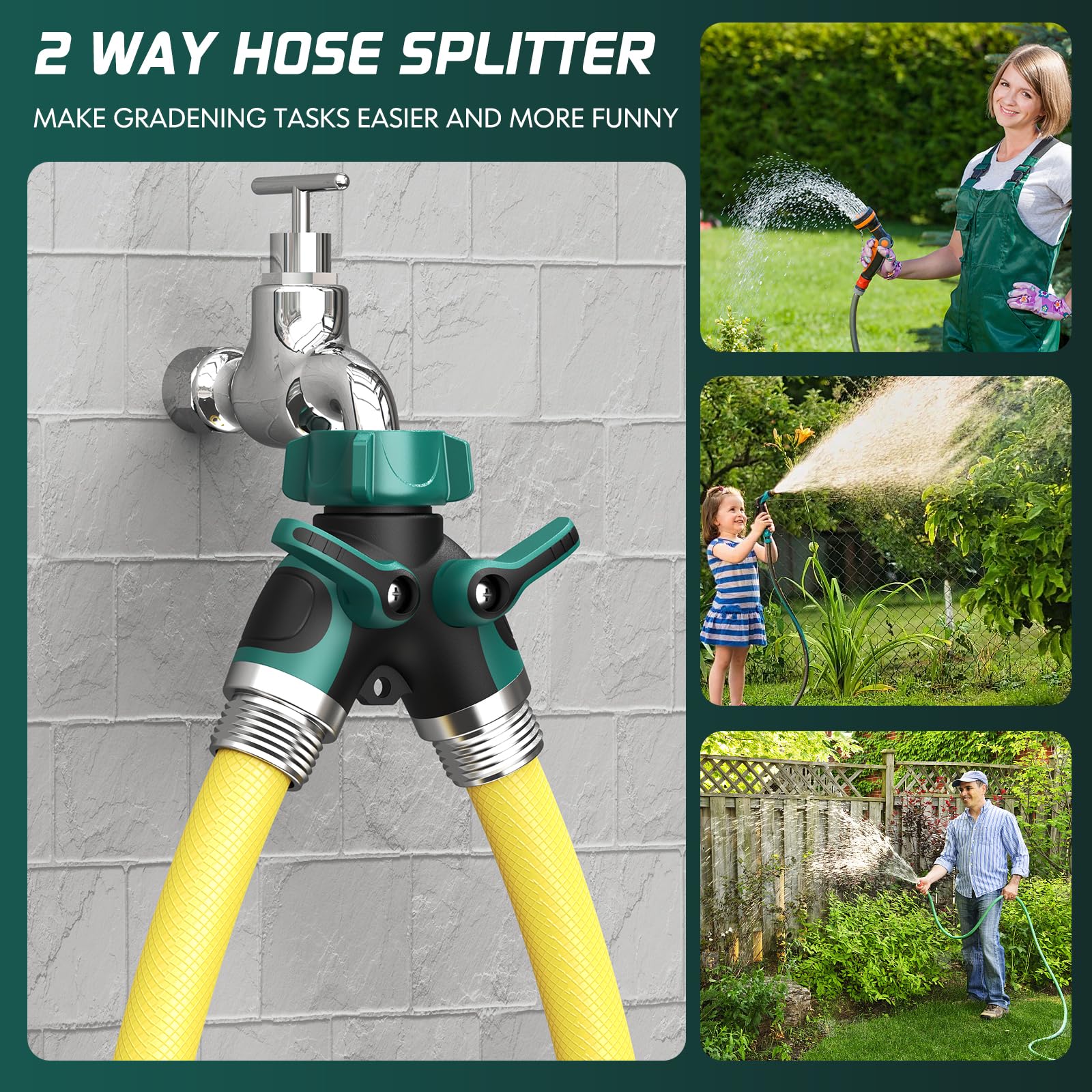BKV 2 Way Garden Hose Splitter attached to a faucet
