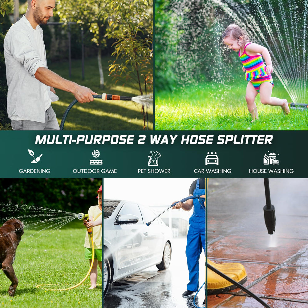 BKV 2 Way Garden Hose Splitter packaging and included parts