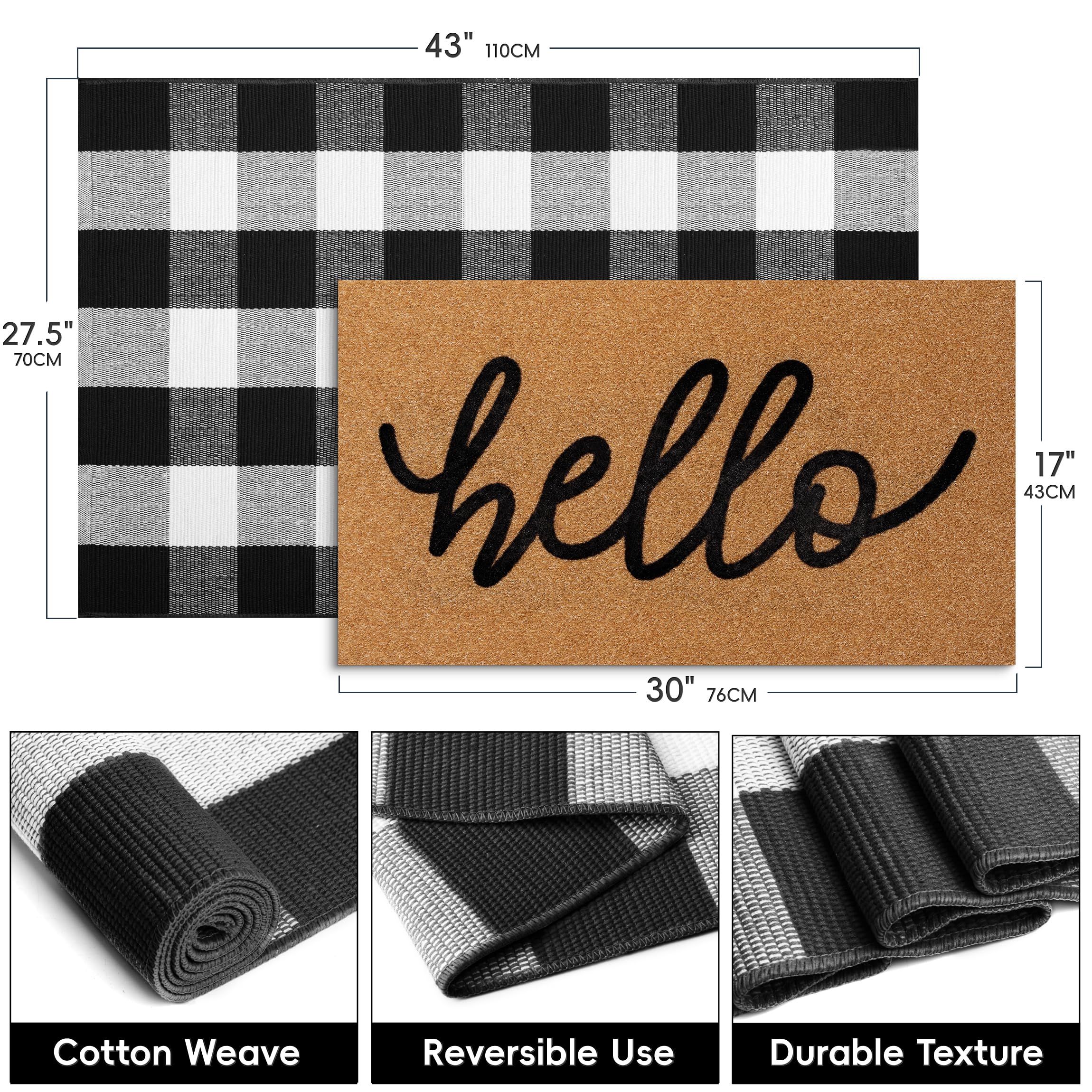 Black and white buffalo plaid porch rug from TIKIRUGI