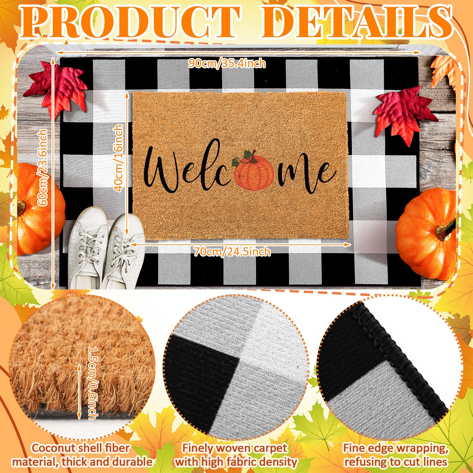 Black and white checkered rug from Duraaamo Fall Doormat Set