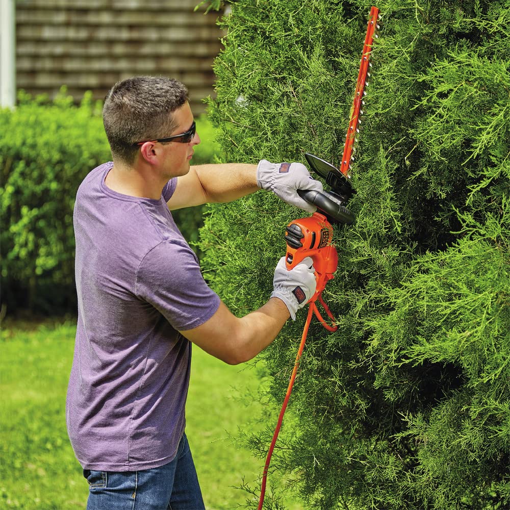 BLACK+DECKER hedge trimmer back view with power cord