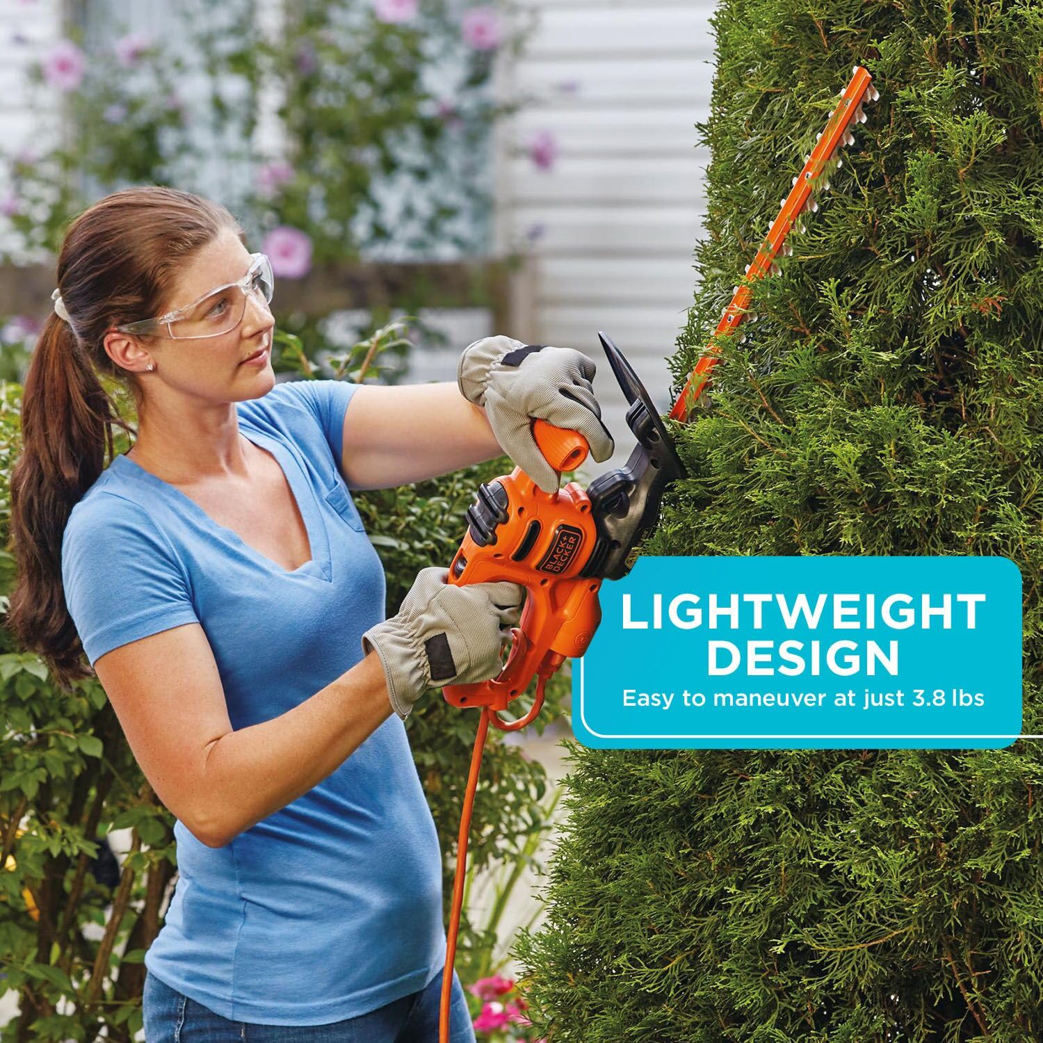 BLACK+DECKER Hedge Trimmer side view highlighting cord retention system