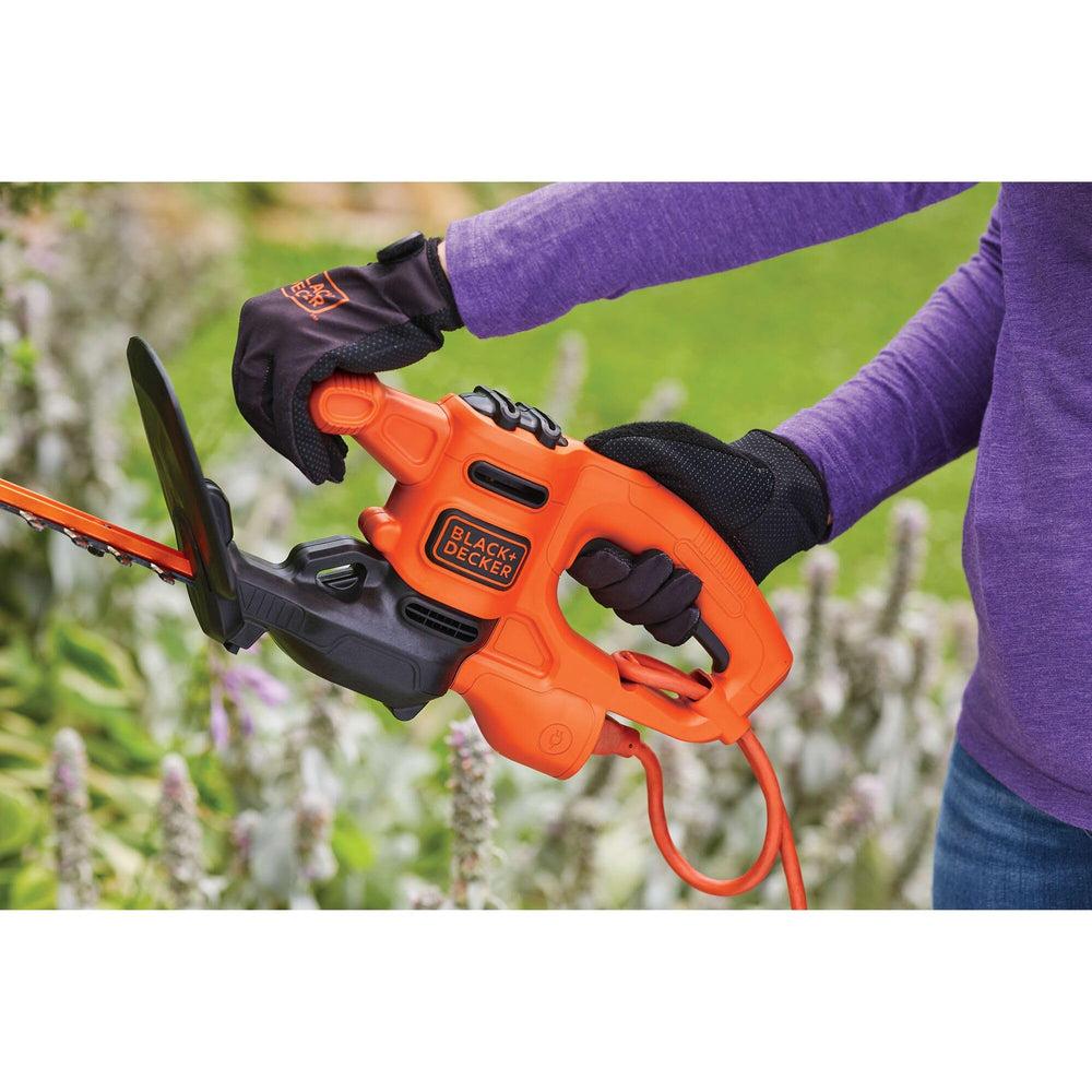 BLACK+DECKER Hedge Trimmer with close-up on the grip