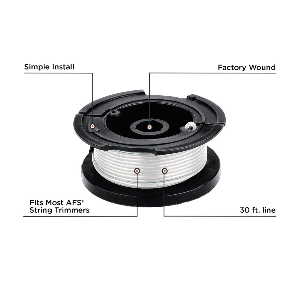 BLACK+DECKER spool packaging with 30 ft line