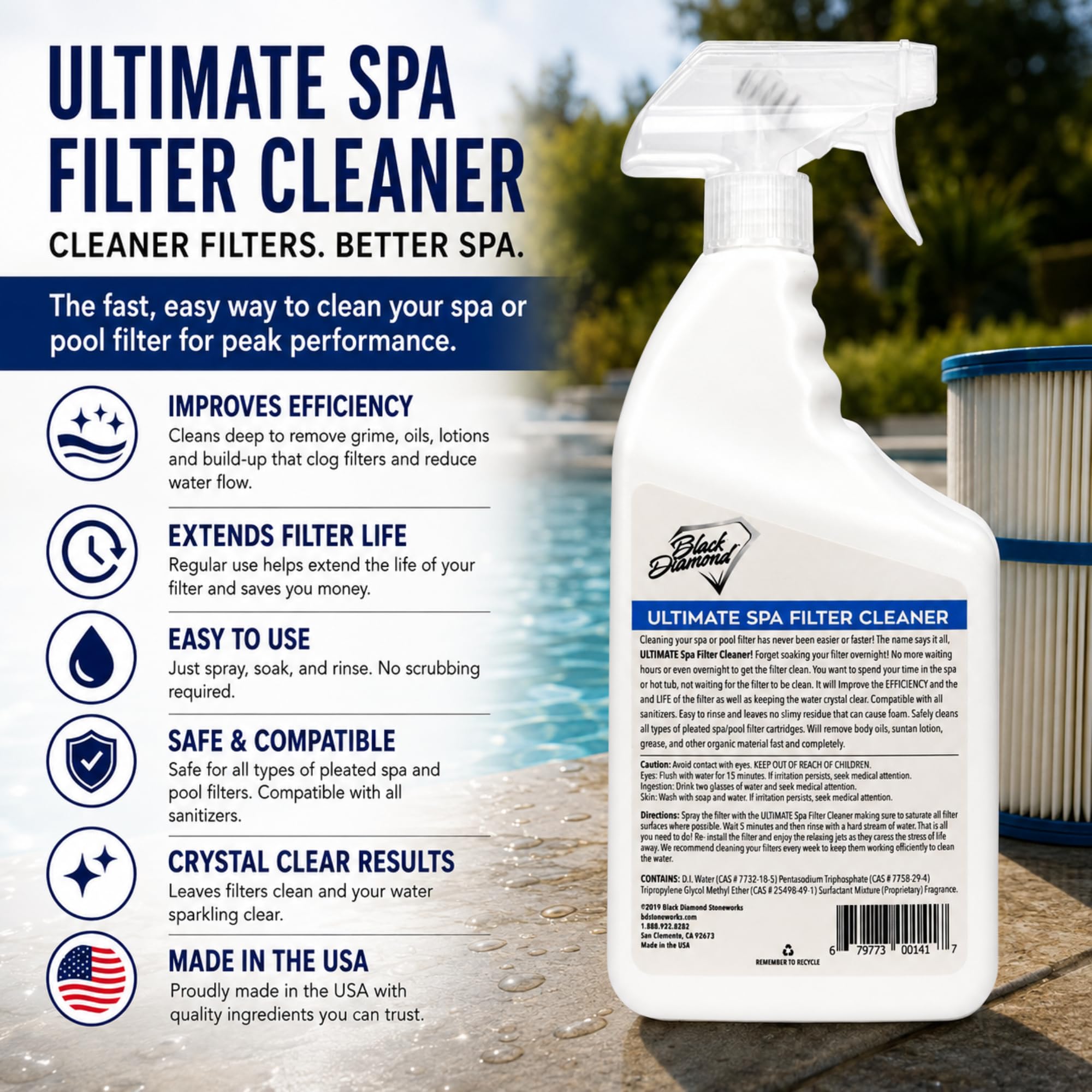 Black Diamond Spa Filter Cleaner in a cleaning setup
