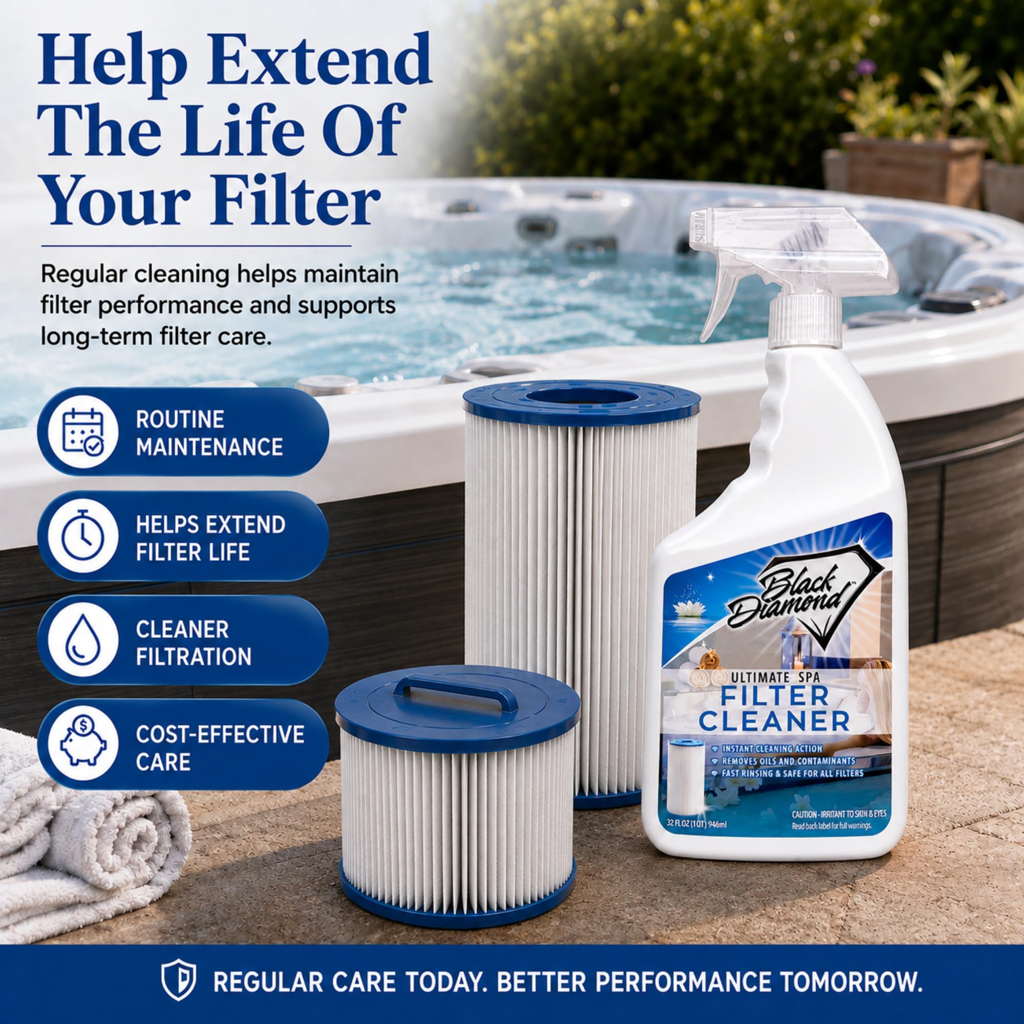Black Diamond Spa Filter Cleaner packaging with details