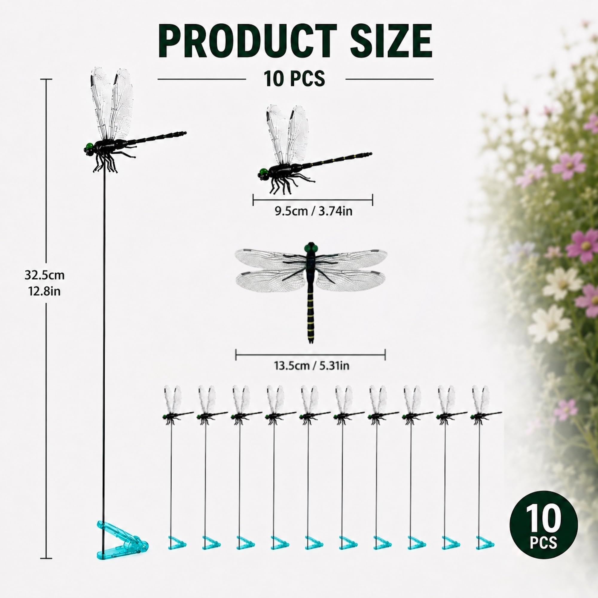 Black Dragonfly Clip inserted in flower bed
