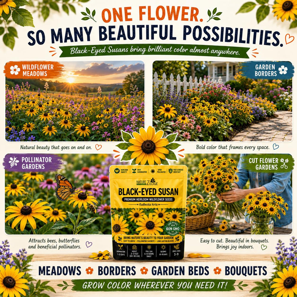 Black Eyed Susan flowers attracting butterflies in a garden