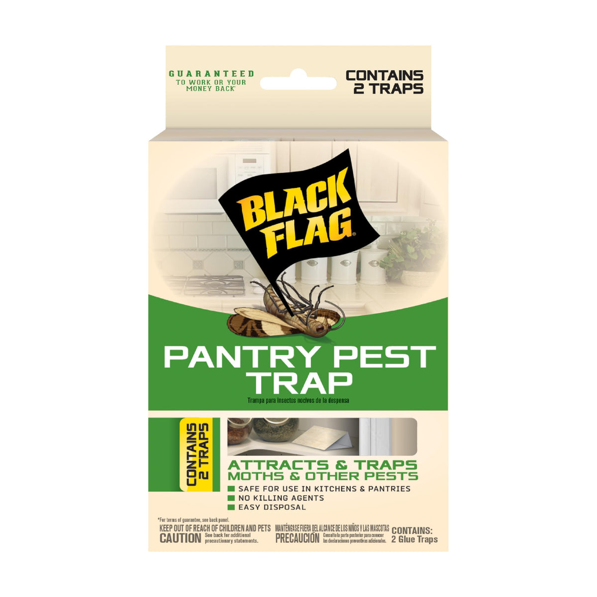 Black Flag Pantry Pest Trap front view, white packaging