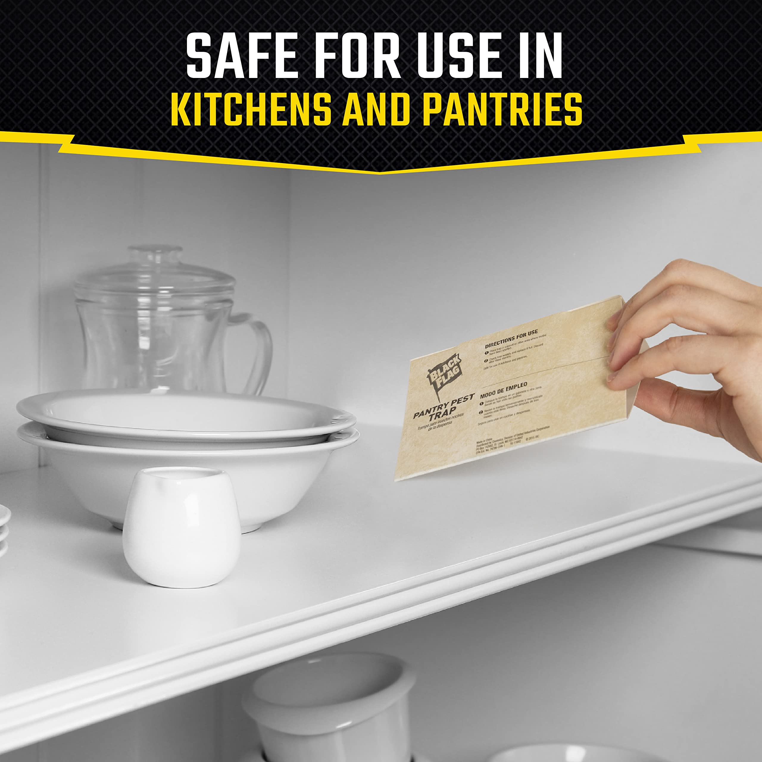 Black Flag Pantry Pest Trap in a kitchen cabinet setting
