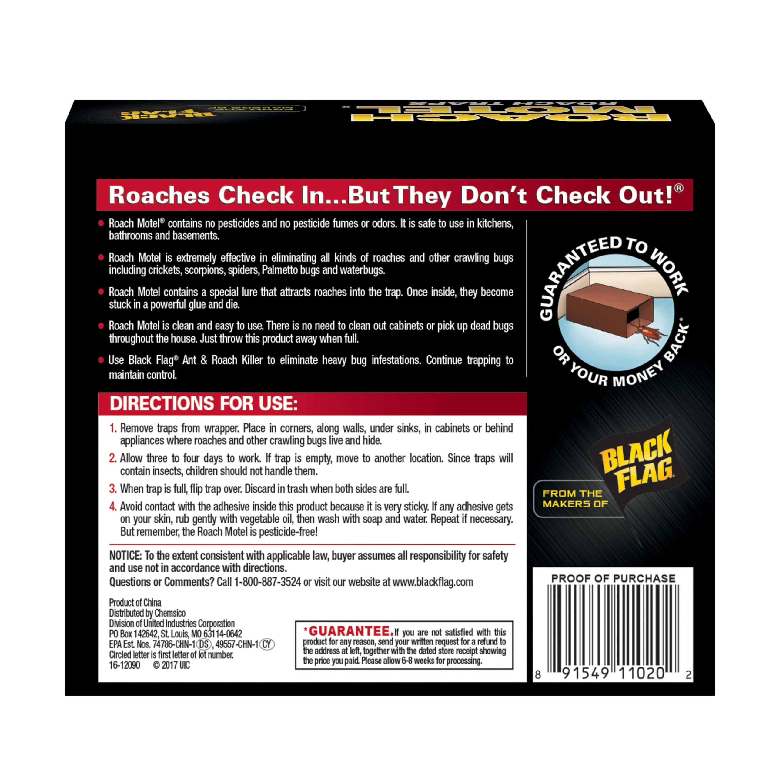 Black Flag Roach Motel Traps displayed with dimensions
