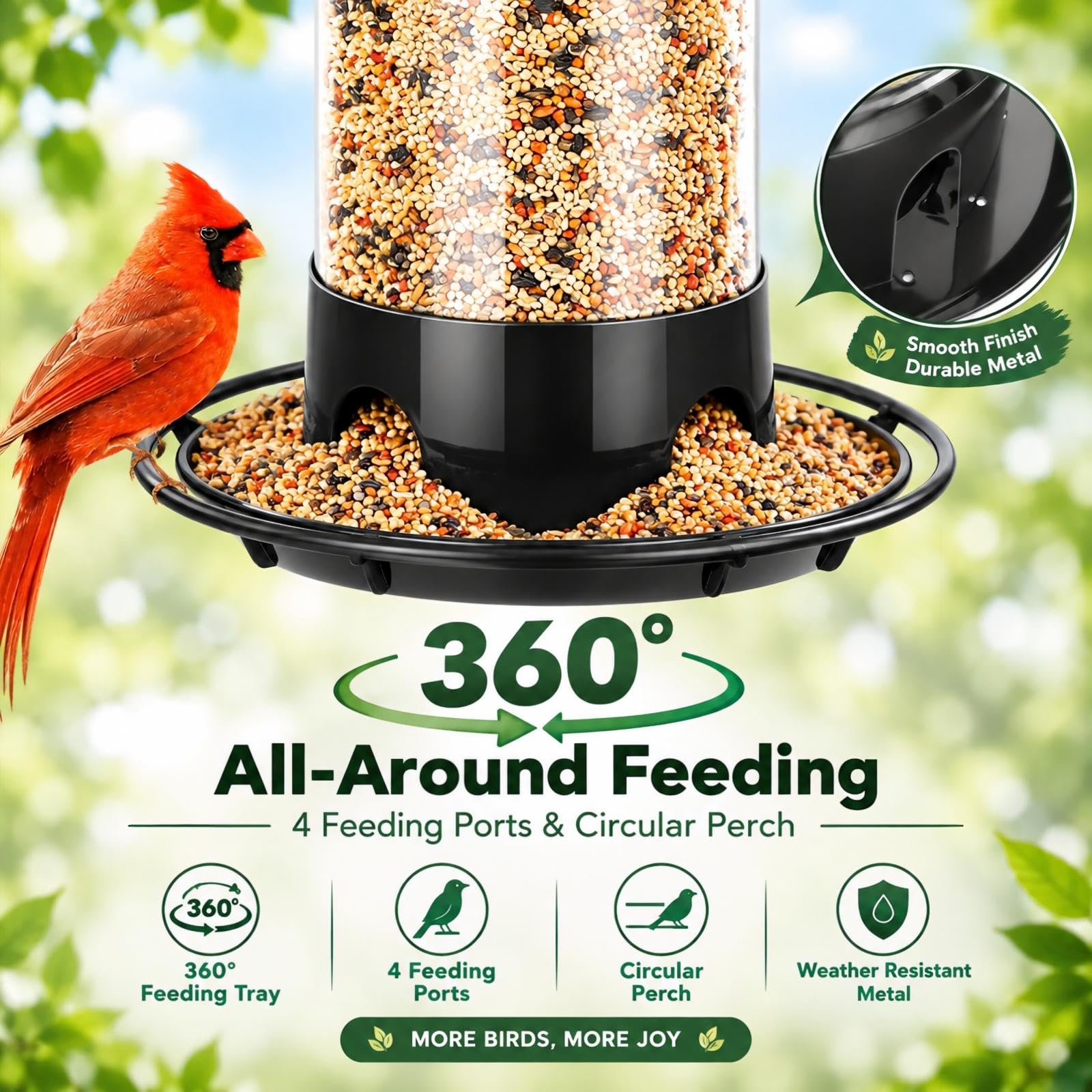 Black Gbekery bird feeder showing feeding ports