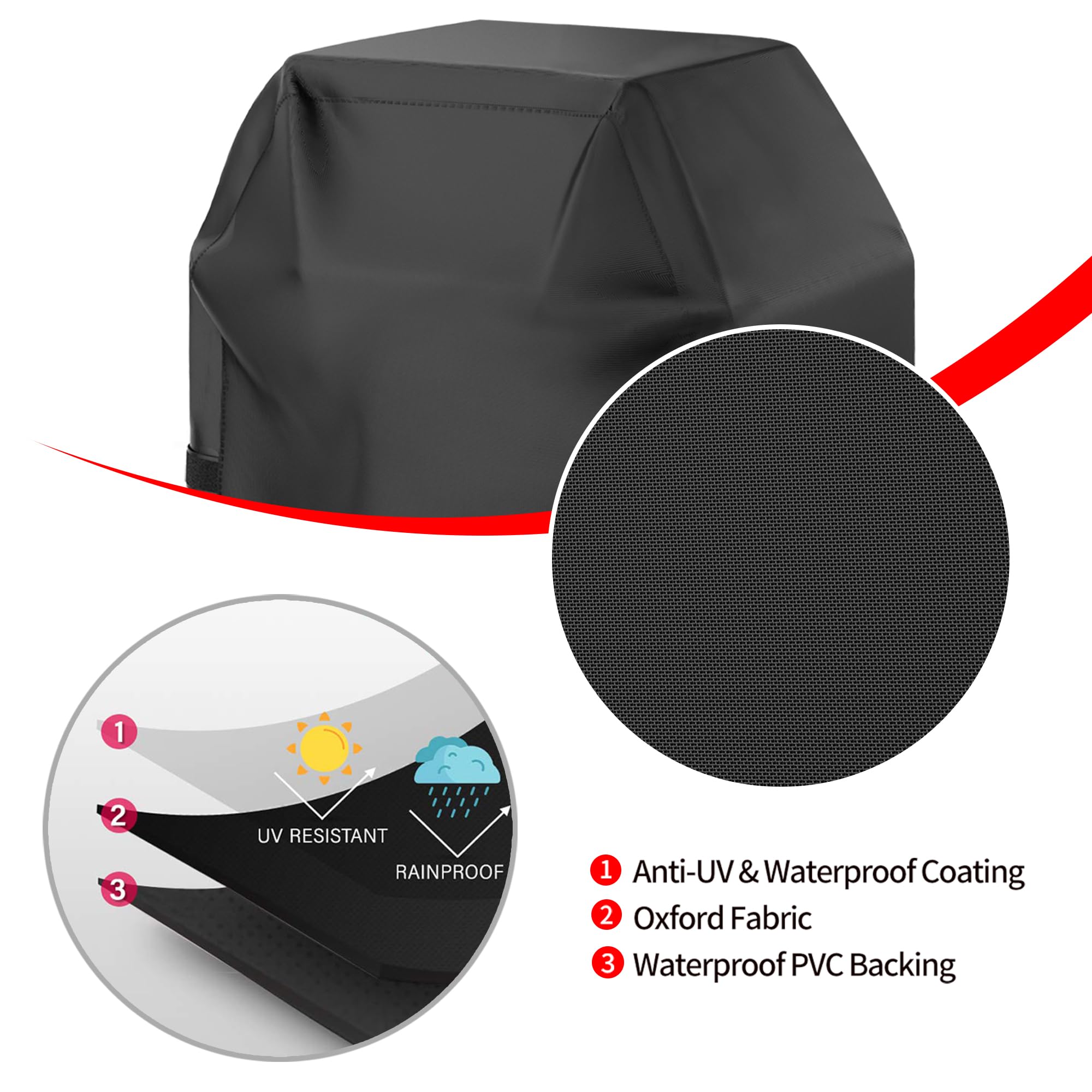 Black grill cover on a grill protecting against rain