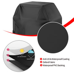 Black grill cover on a grill protecting against rain