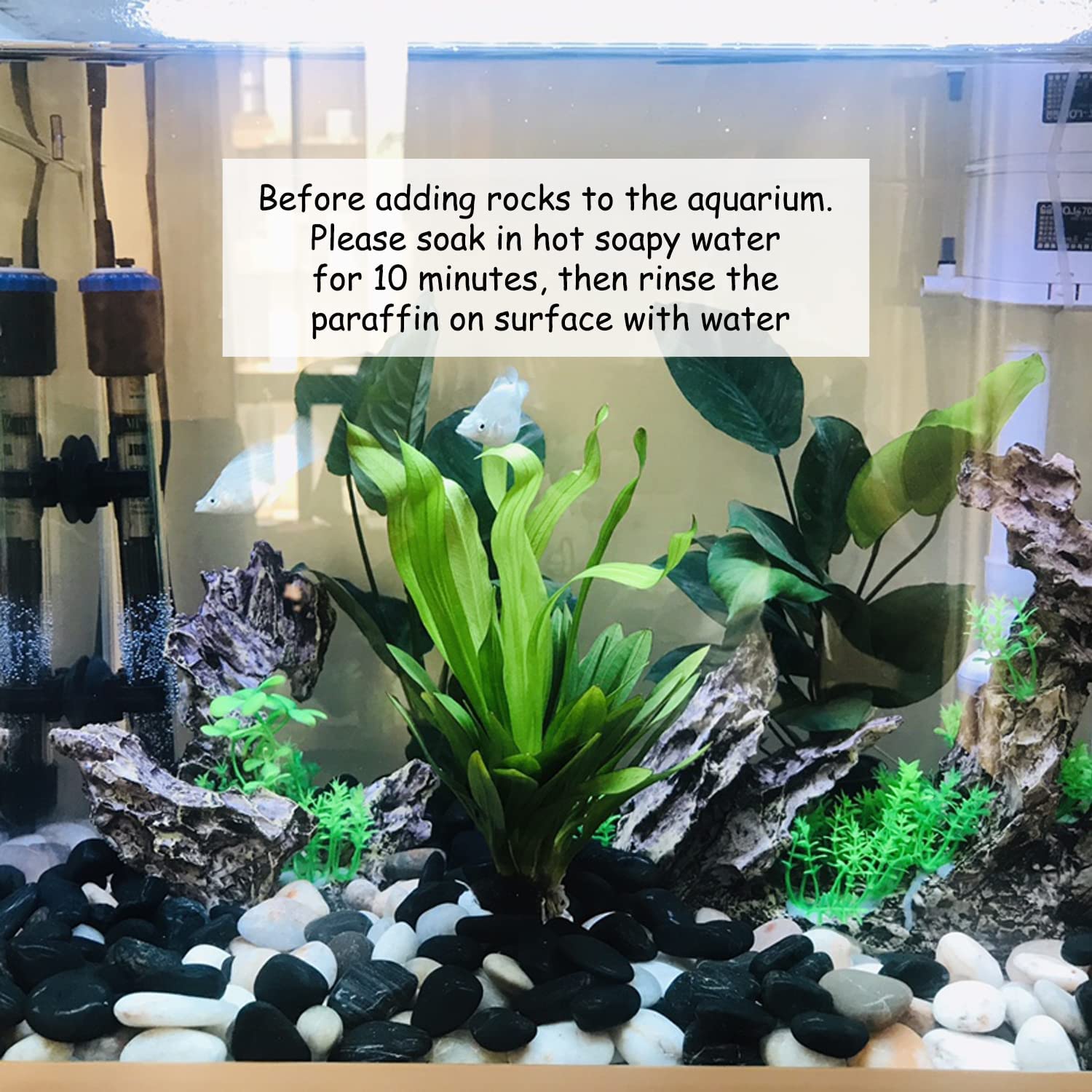 Black river rocks in a landscaped garden