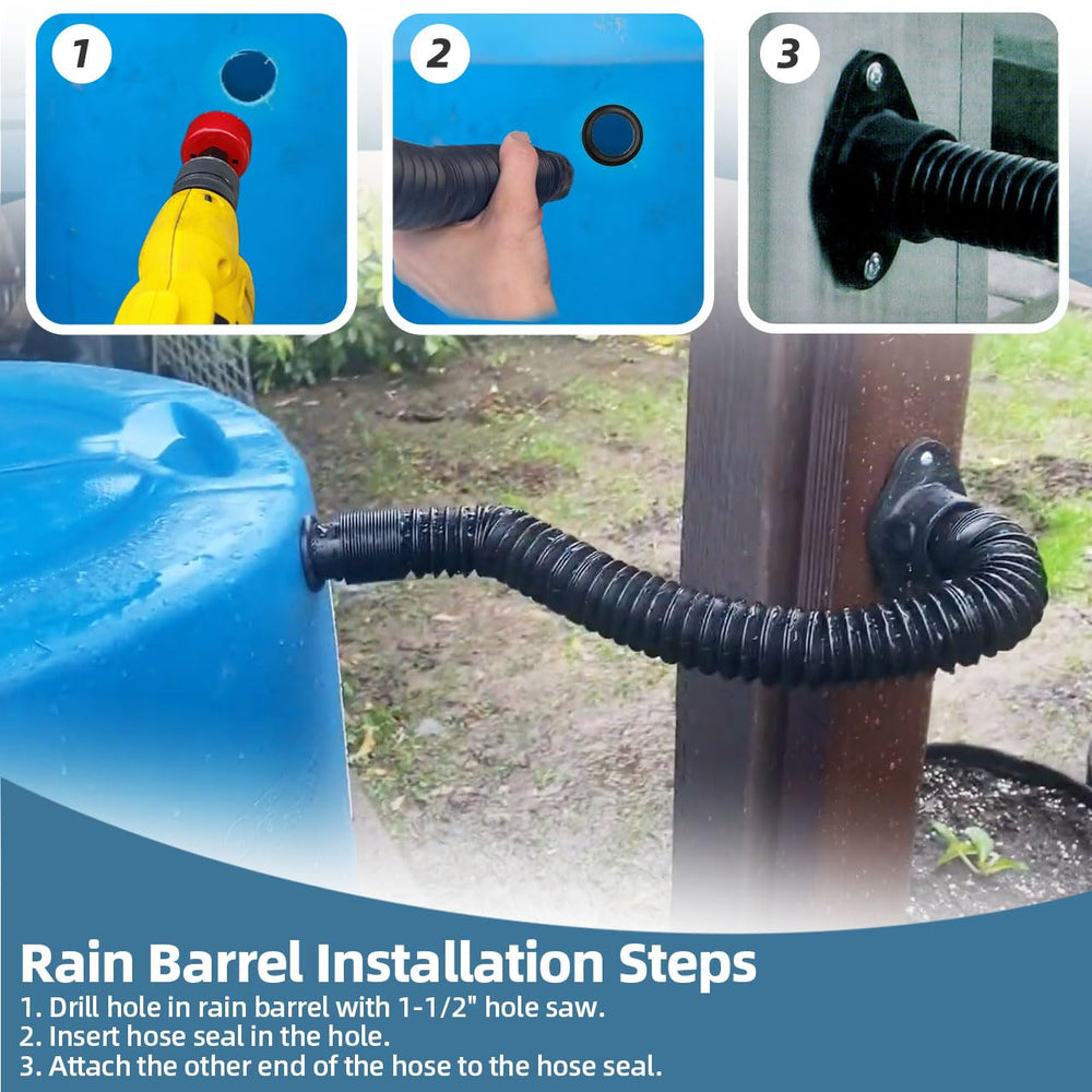 Black rubber hose diverter kit for rain barrels