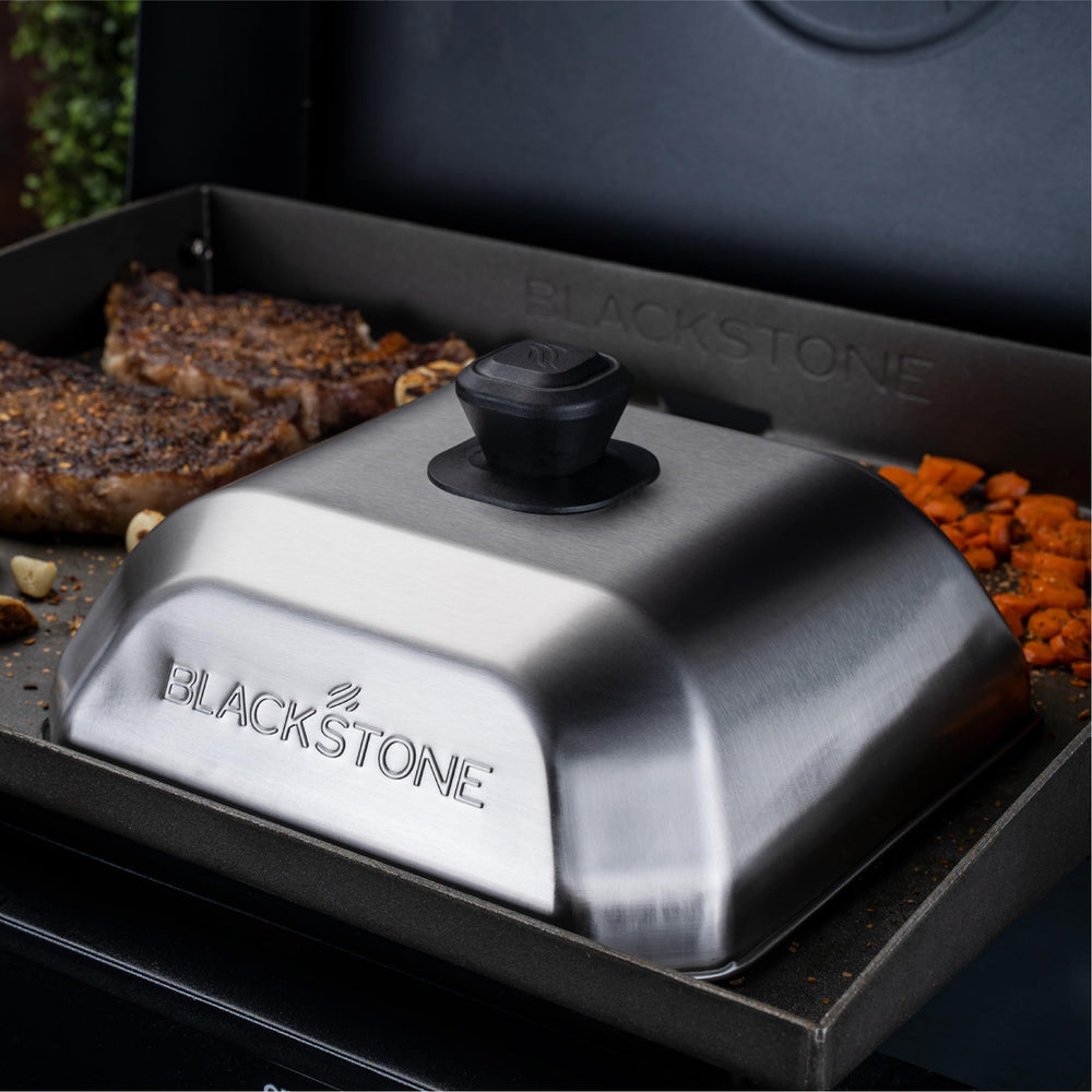 BLACKSTONE Medium Square Basting Cover side view with heat-resistant handle