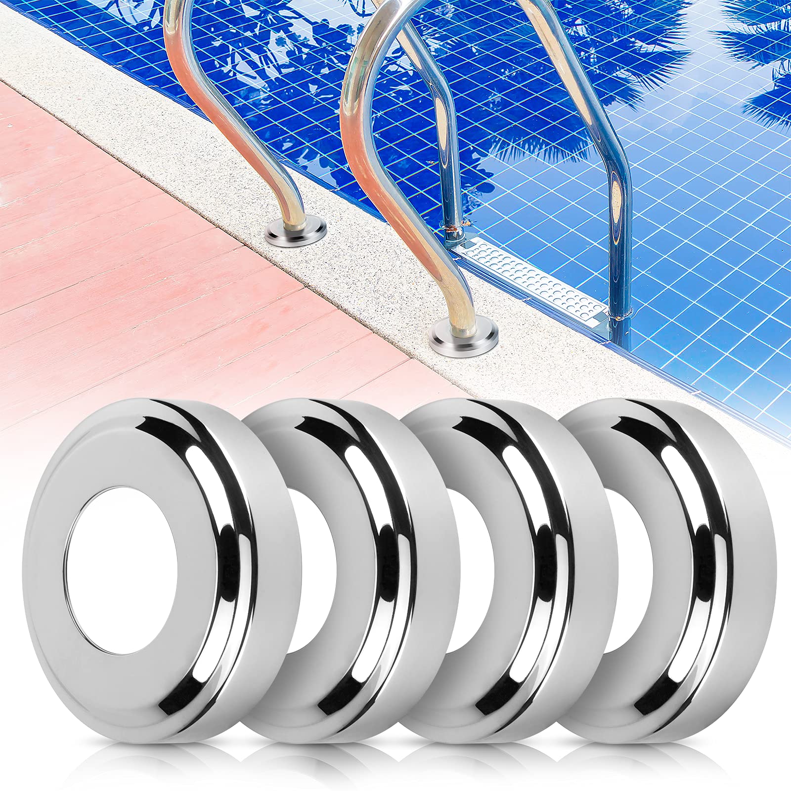 Blasoul Pool Ladder Escutcheon Plate front view, stainless steel finish