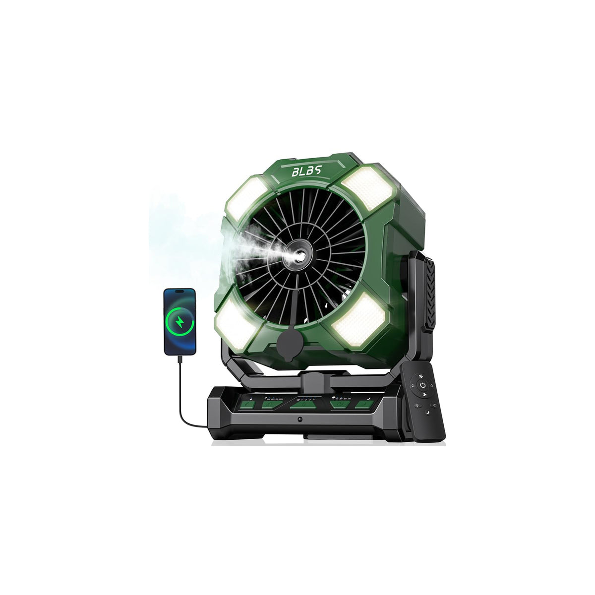 BLBS Misting Fan front view in military green
