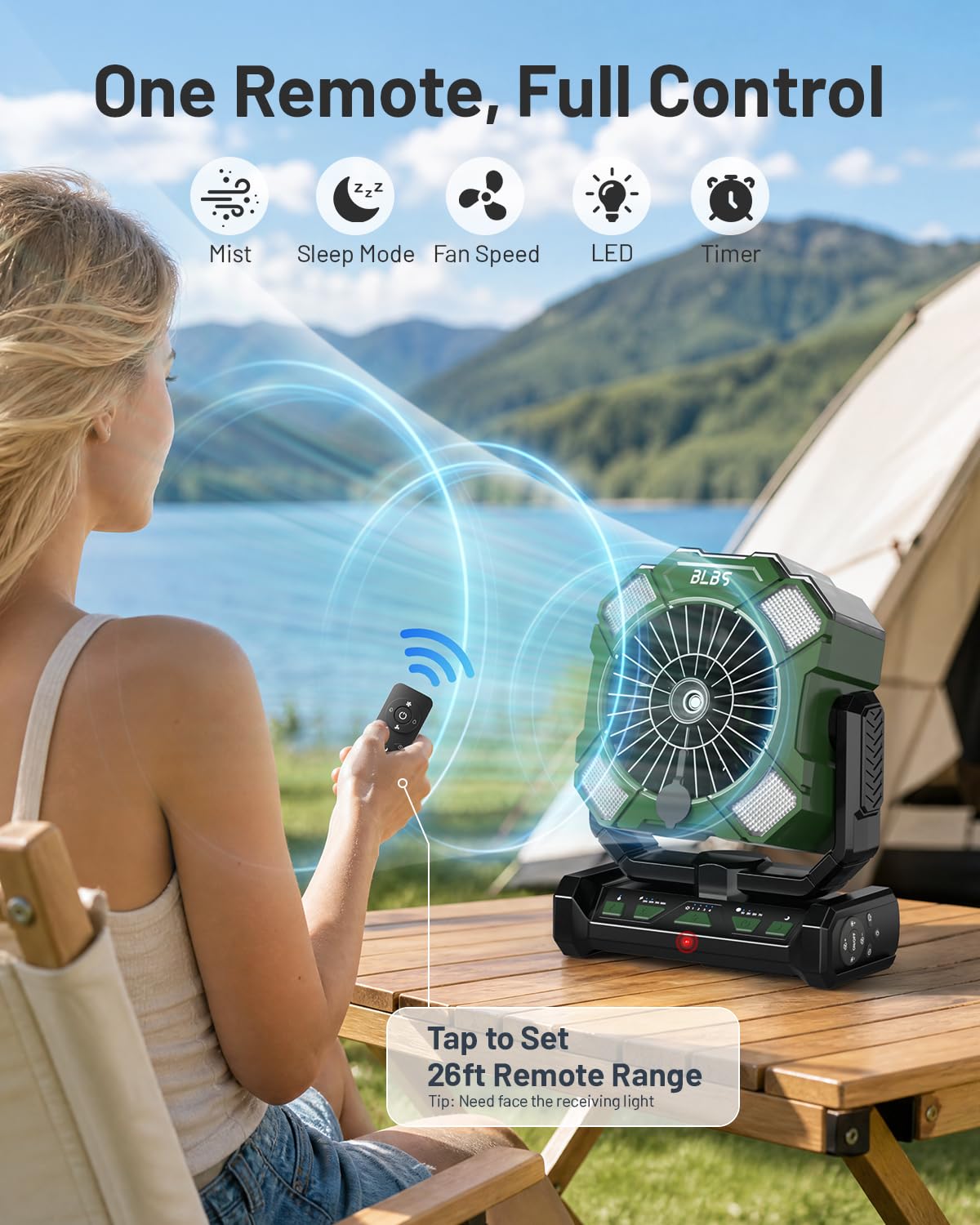 BLBS Misting Fan packaged with accessories