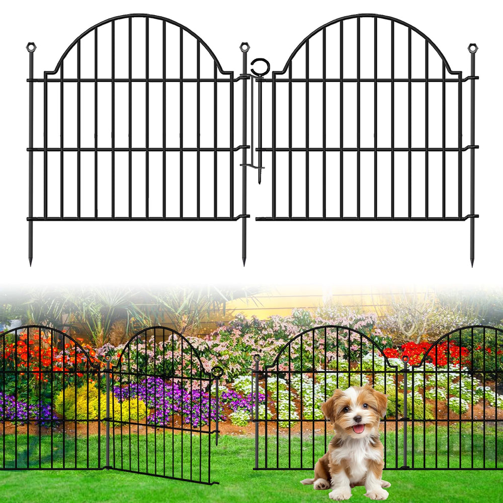 Blingluck decorative garden fence with gate, black, 24in high