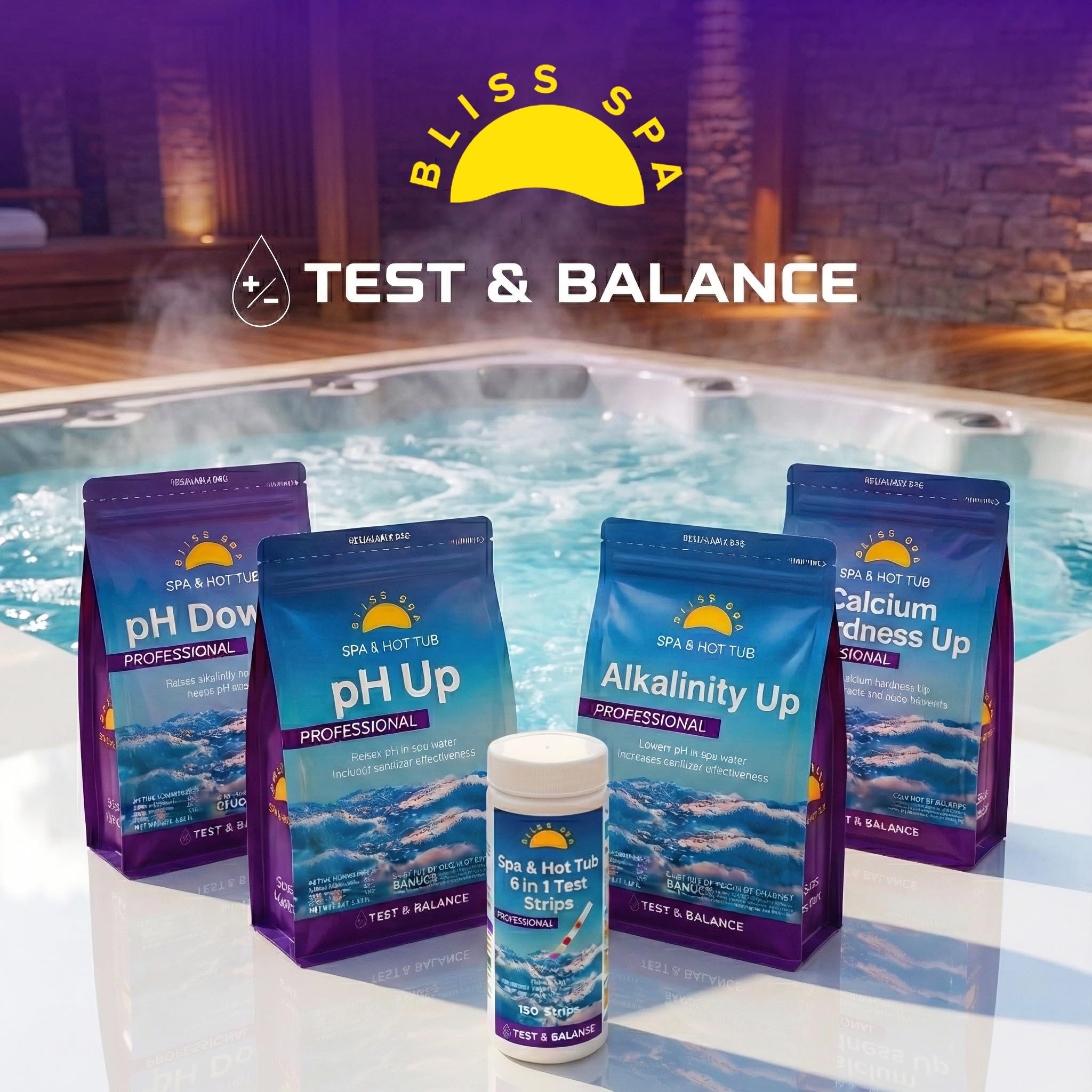 Bliss Spa Test Strips in use testing hot tub water