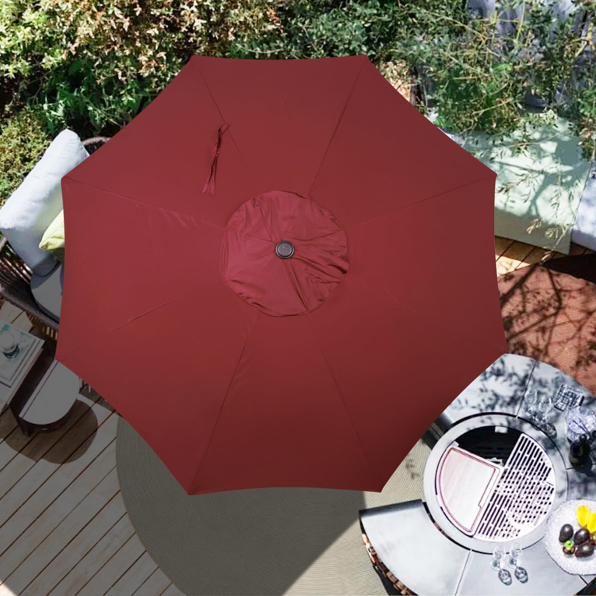 Blissun 9ft canopy folded and secured with strap
