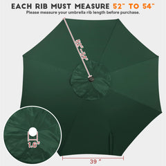 Blissun 9ft patio umbrella replacement canopy dark green side view