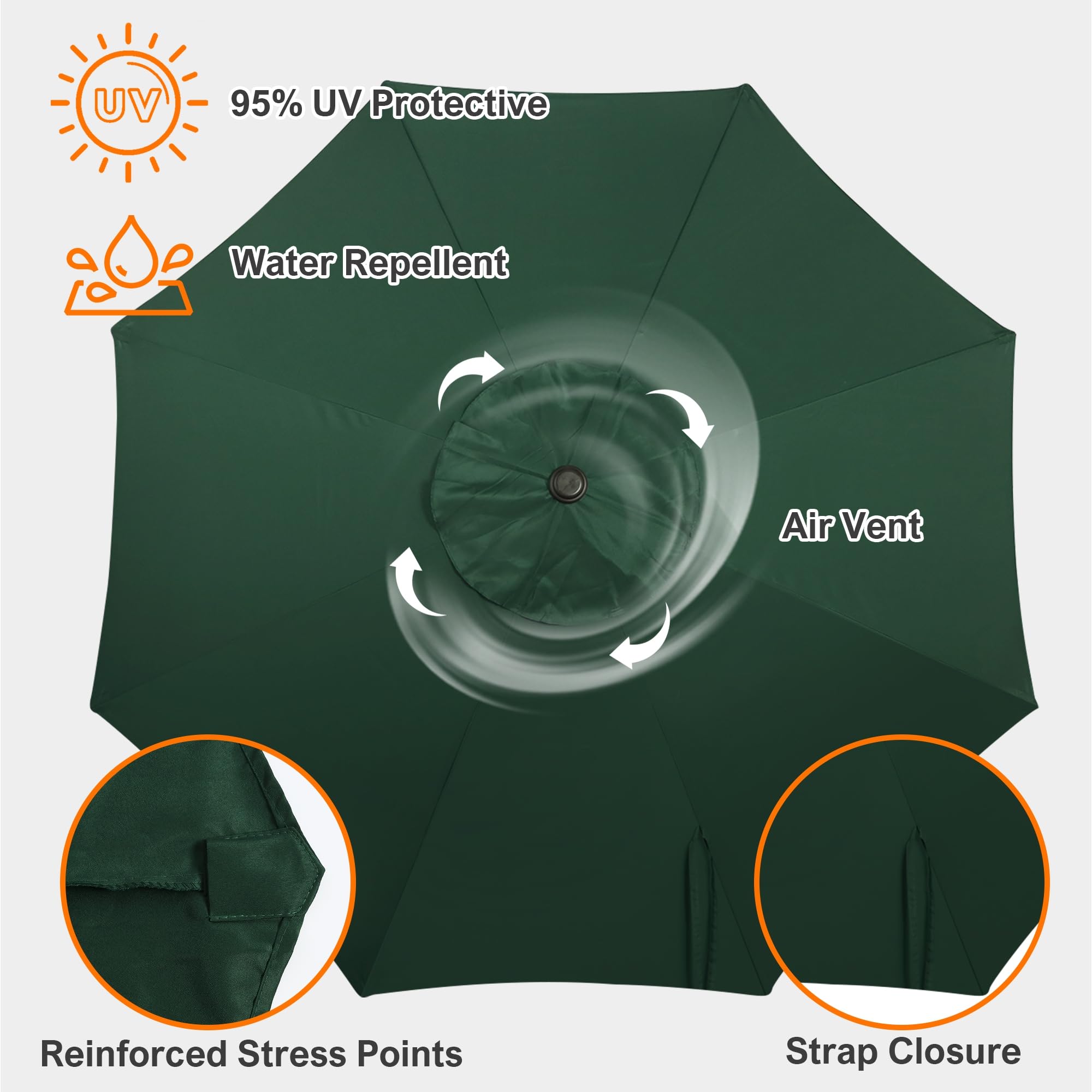 Blissun 9ft patio umbrella replacement canopy folded with strap