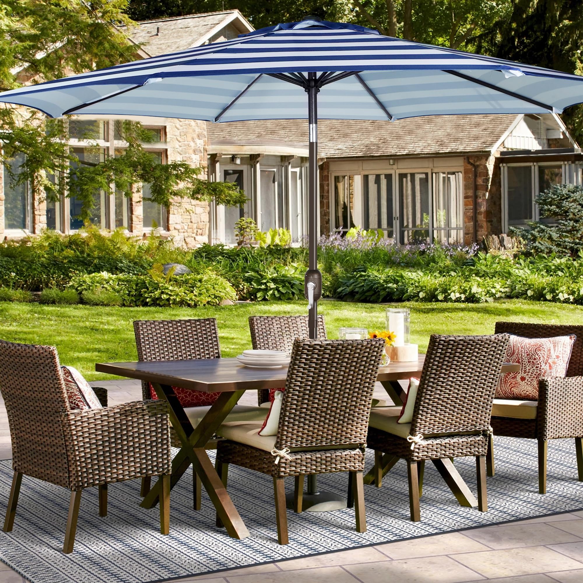 Blissun 9ft Patio Umbrella Replacement Canopy in garden setting