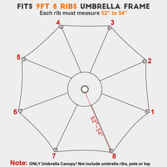 Blissun 9FT Patio Umbrella Replacement Canopy installed on a frame