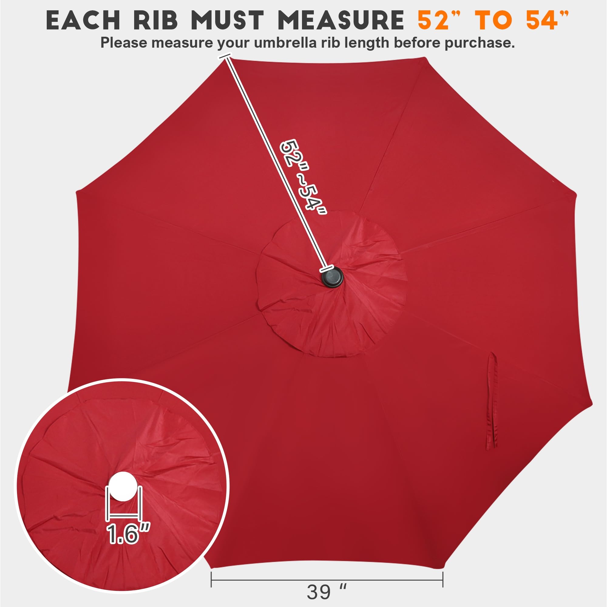 Blissun 9ft Patio Umbrella Replacement Canopy side view with air vent
