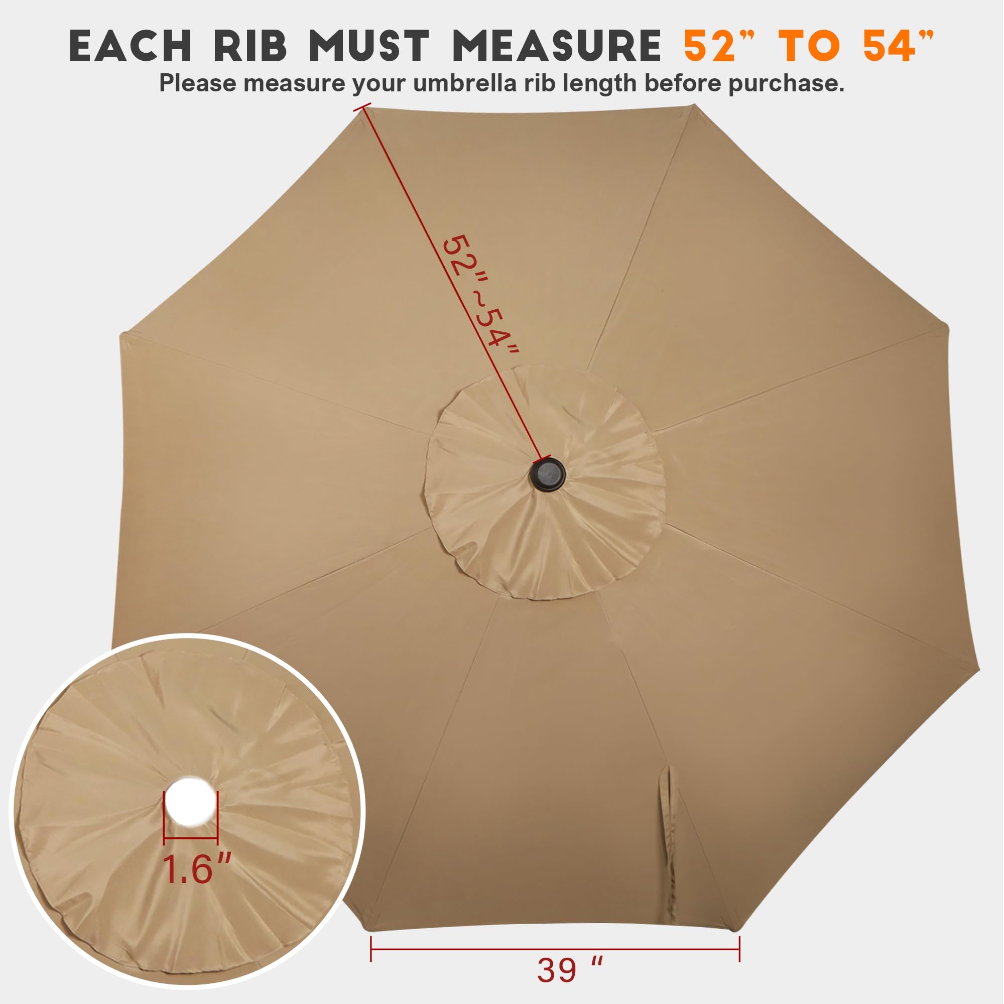 Blissun 9ft Patio Umbrella Replacement Canopy Tan - close-up of fabric