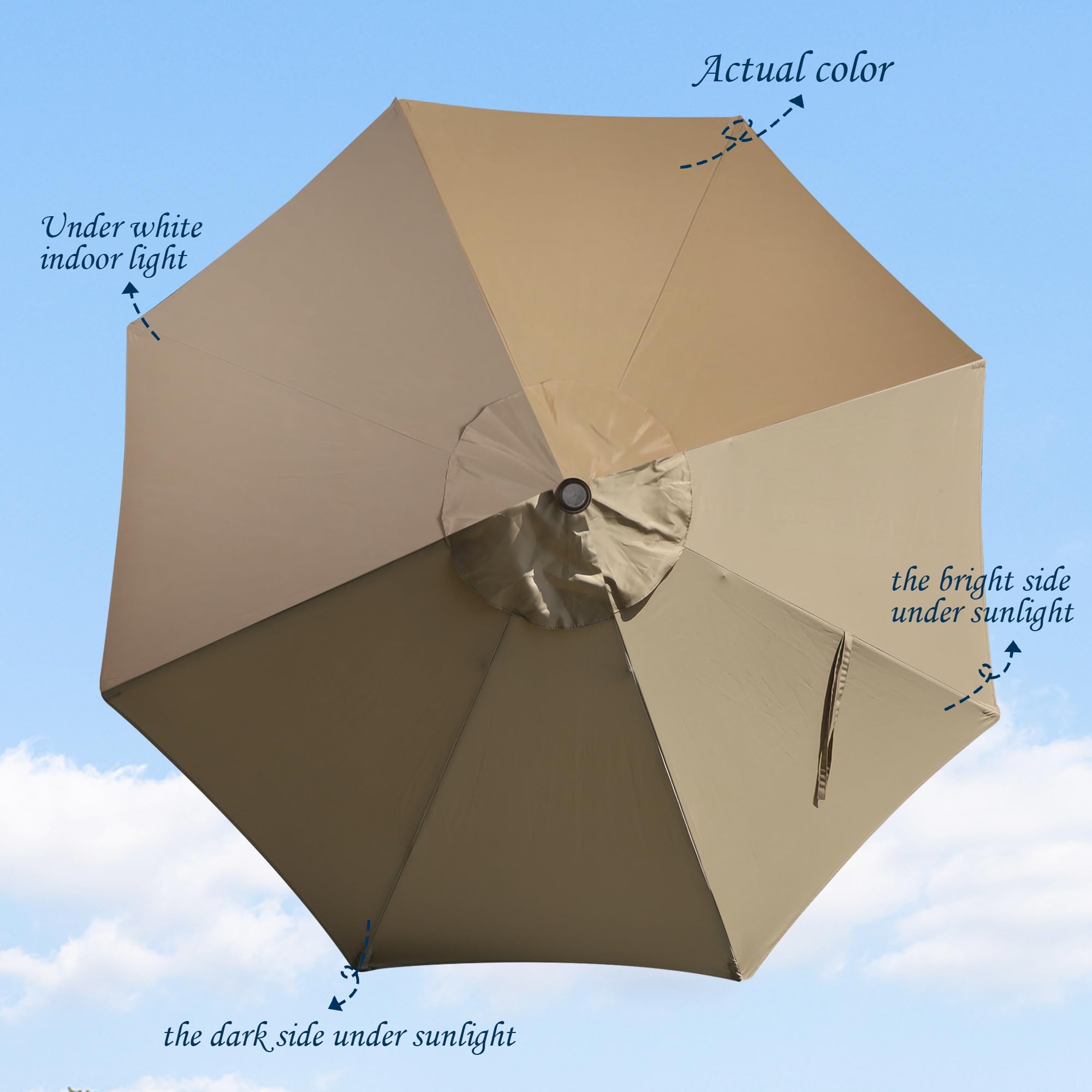 Blissun 9ft Patio Umbrella Replacement Canopy Tan - side view
