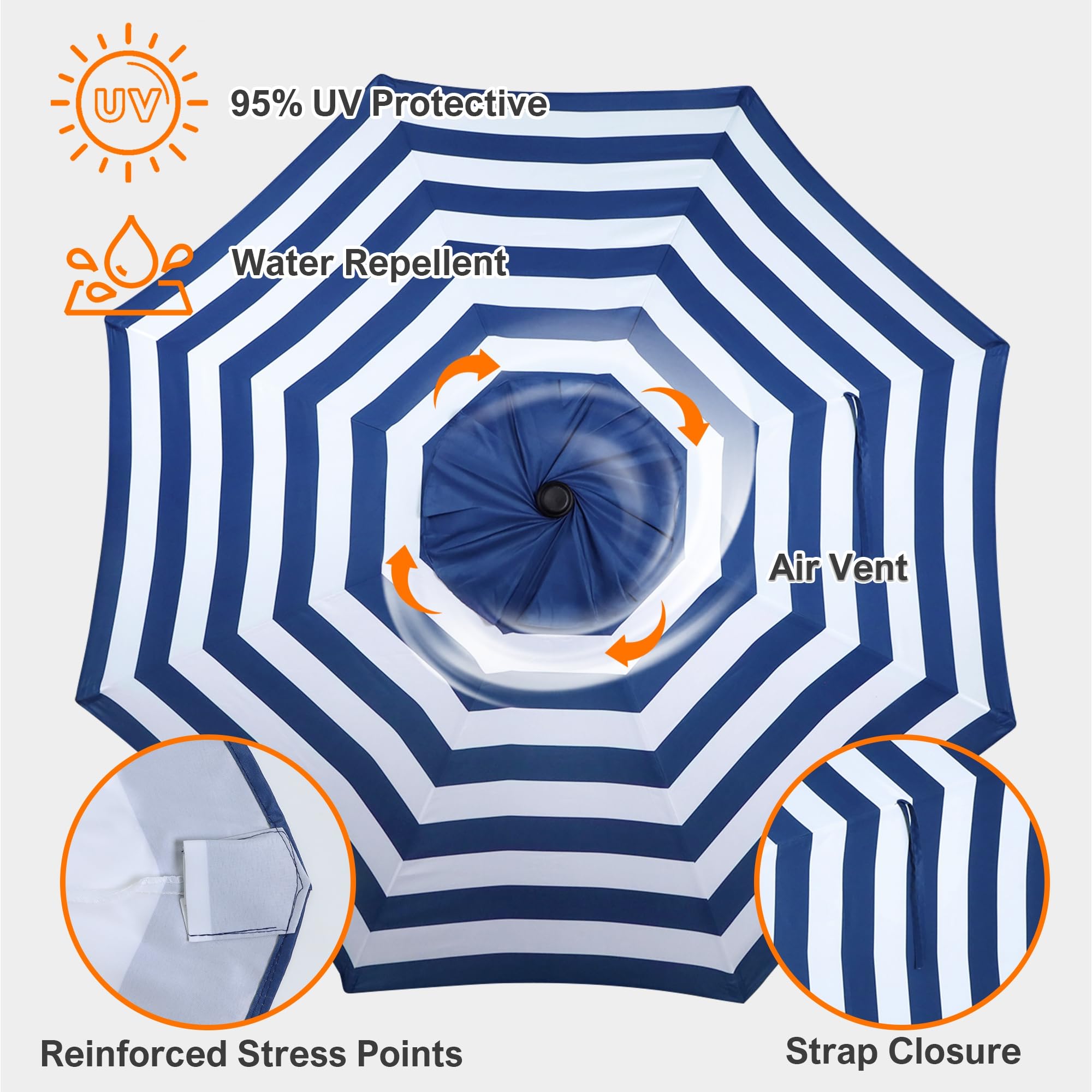 Blissun 9ft Patio Umbrella Replacement Canopy with strap for storage