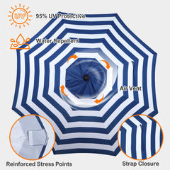Blissun 9ft Patio Umbrella Replacement Canopy with strap for storage