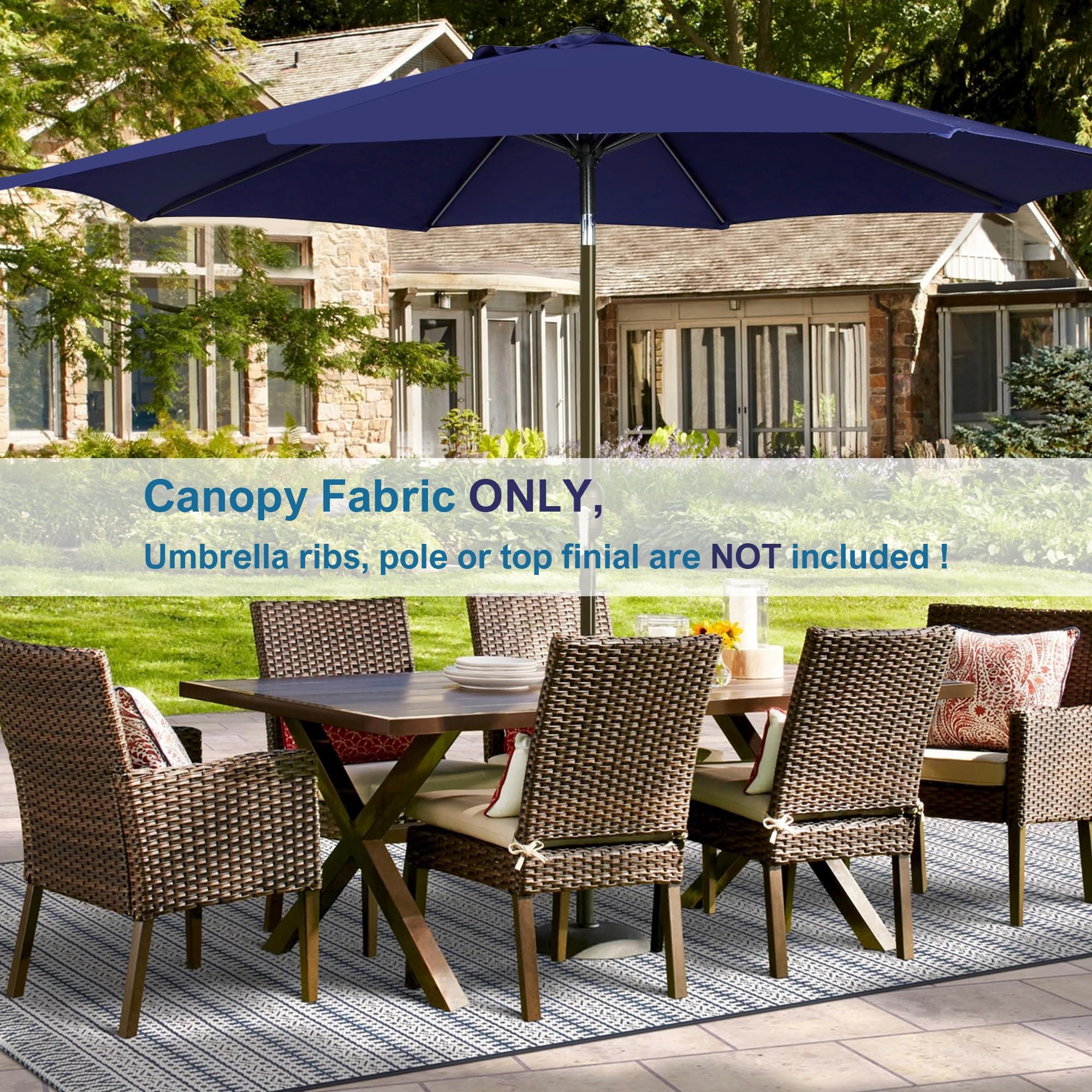 Blissun navy blue patio umbrella canopy displayed outdoors