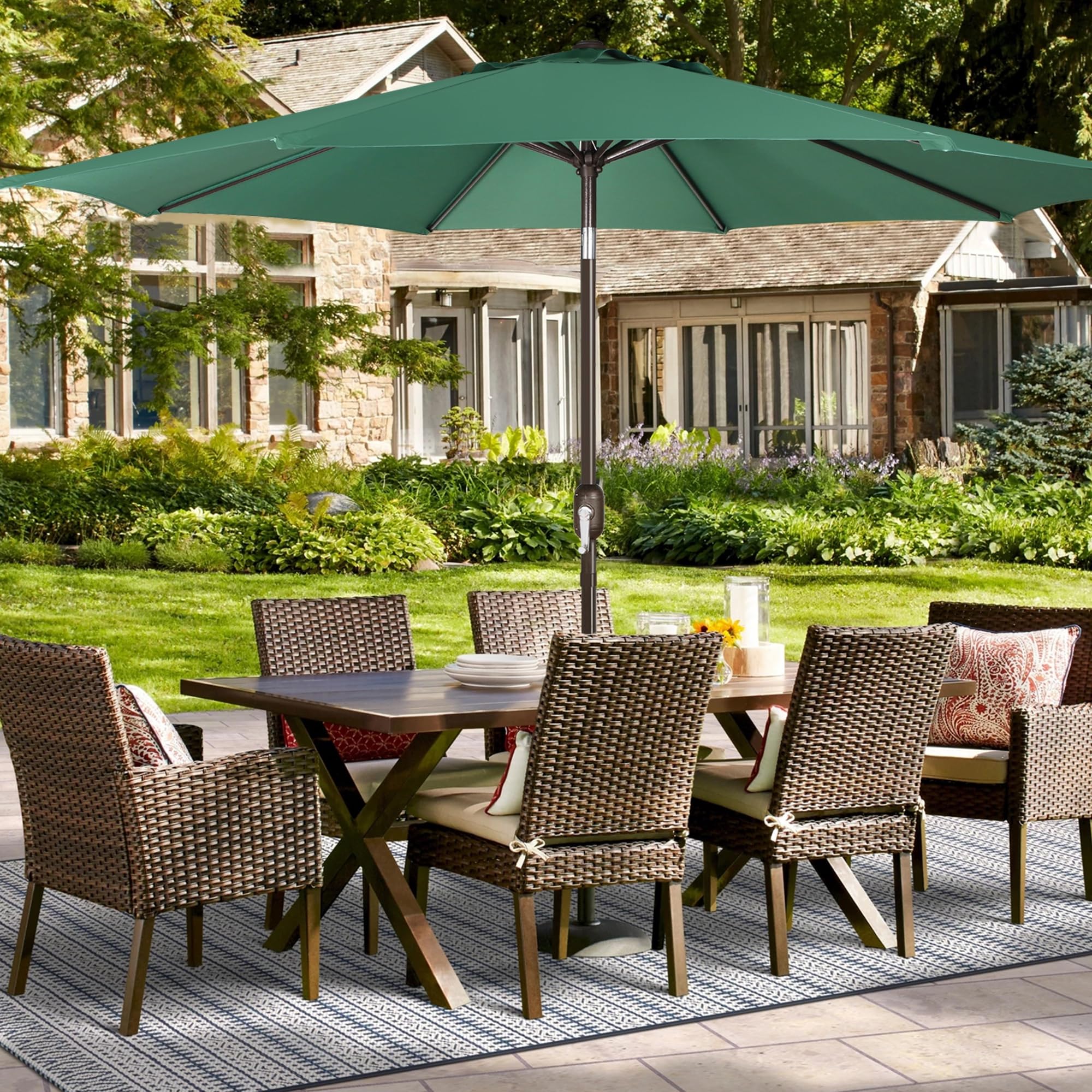 Blissun umbrella canopy in use on a patio