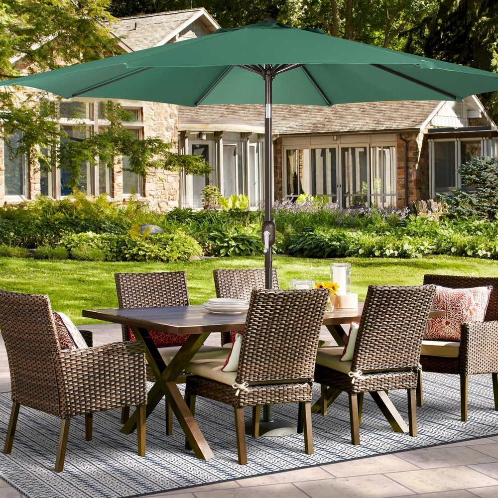 Blissun umbrella canopy in use on a patio