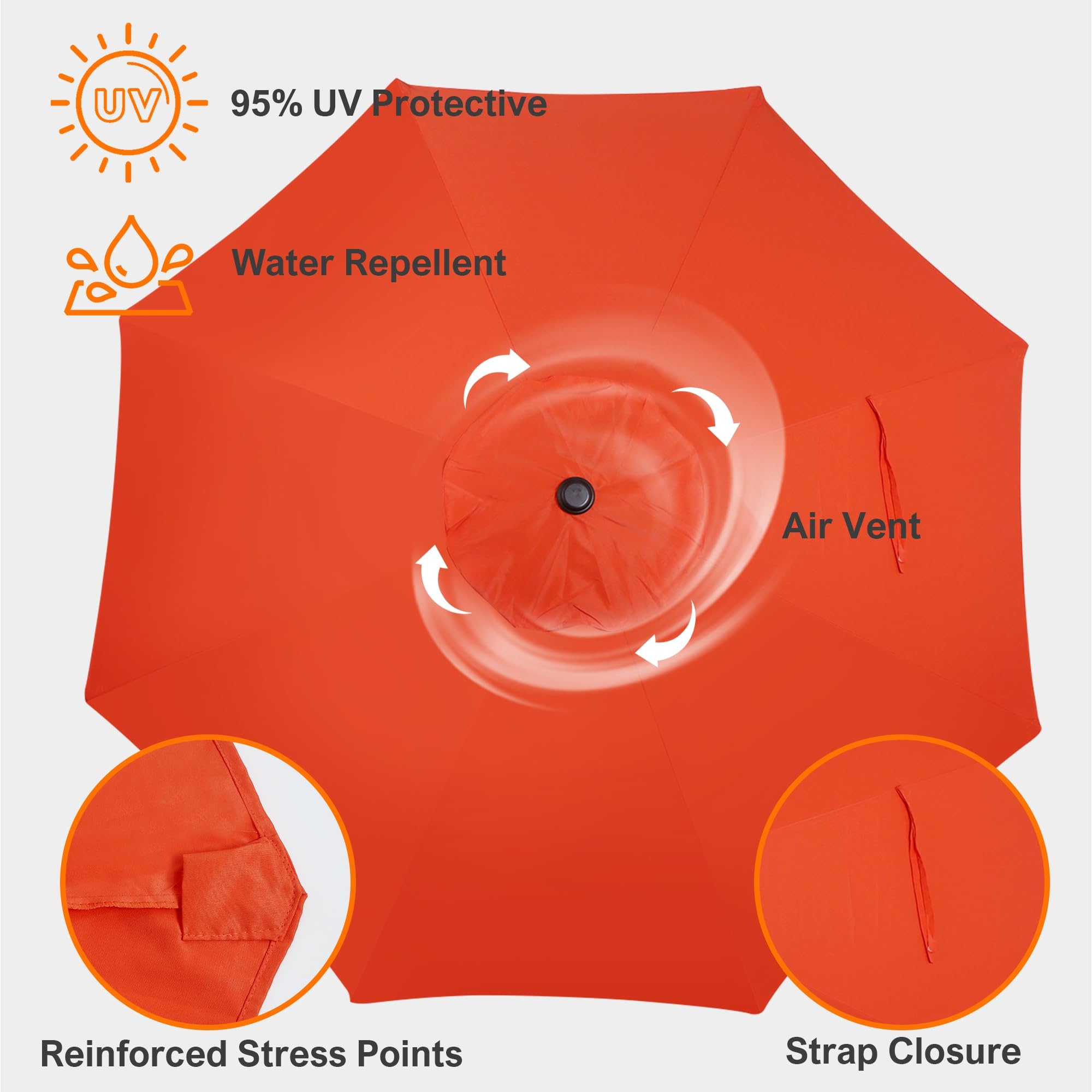 Blissun umbrella canopy with strap closure for storage