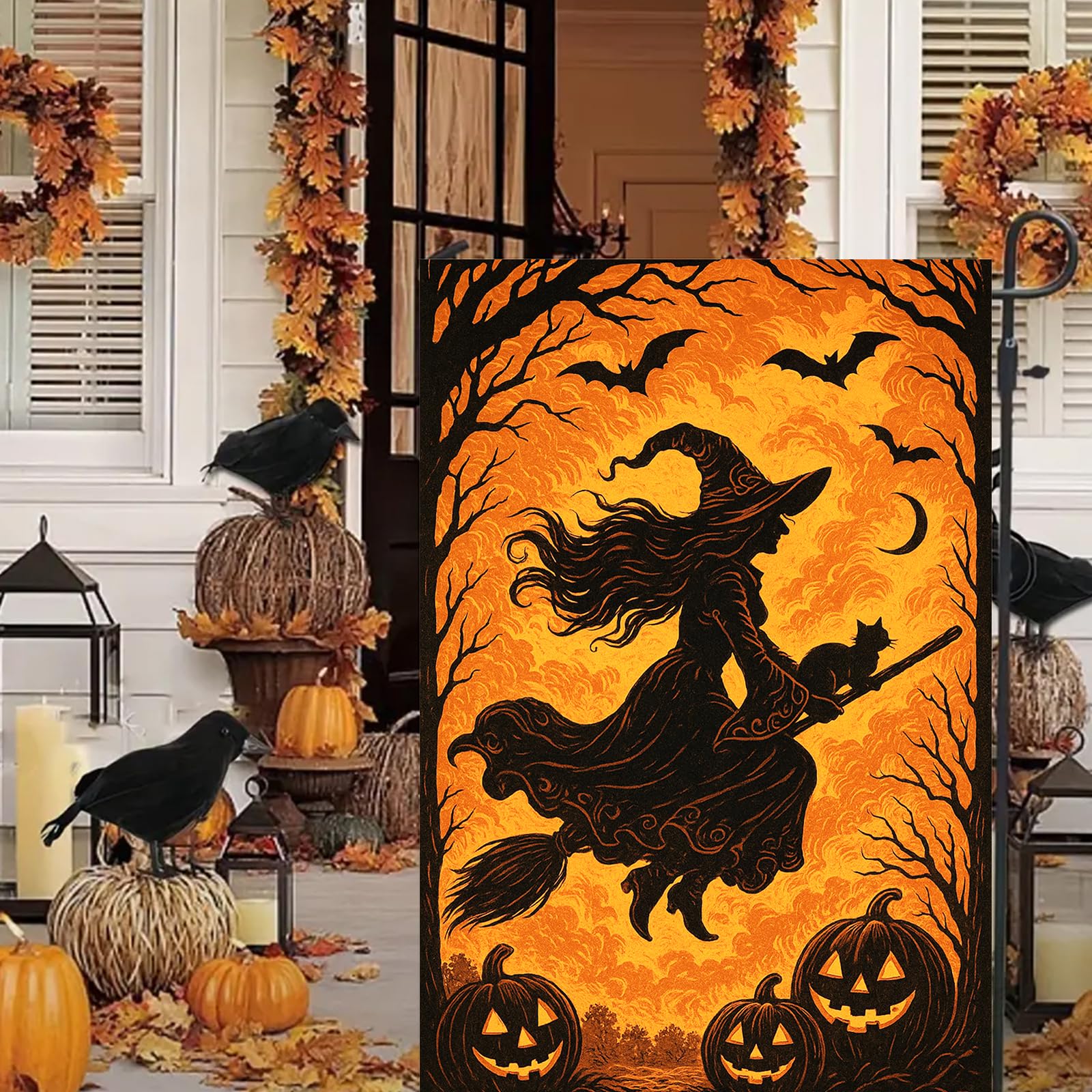 BlissYard Halloween flag with pumpkins and bats design
